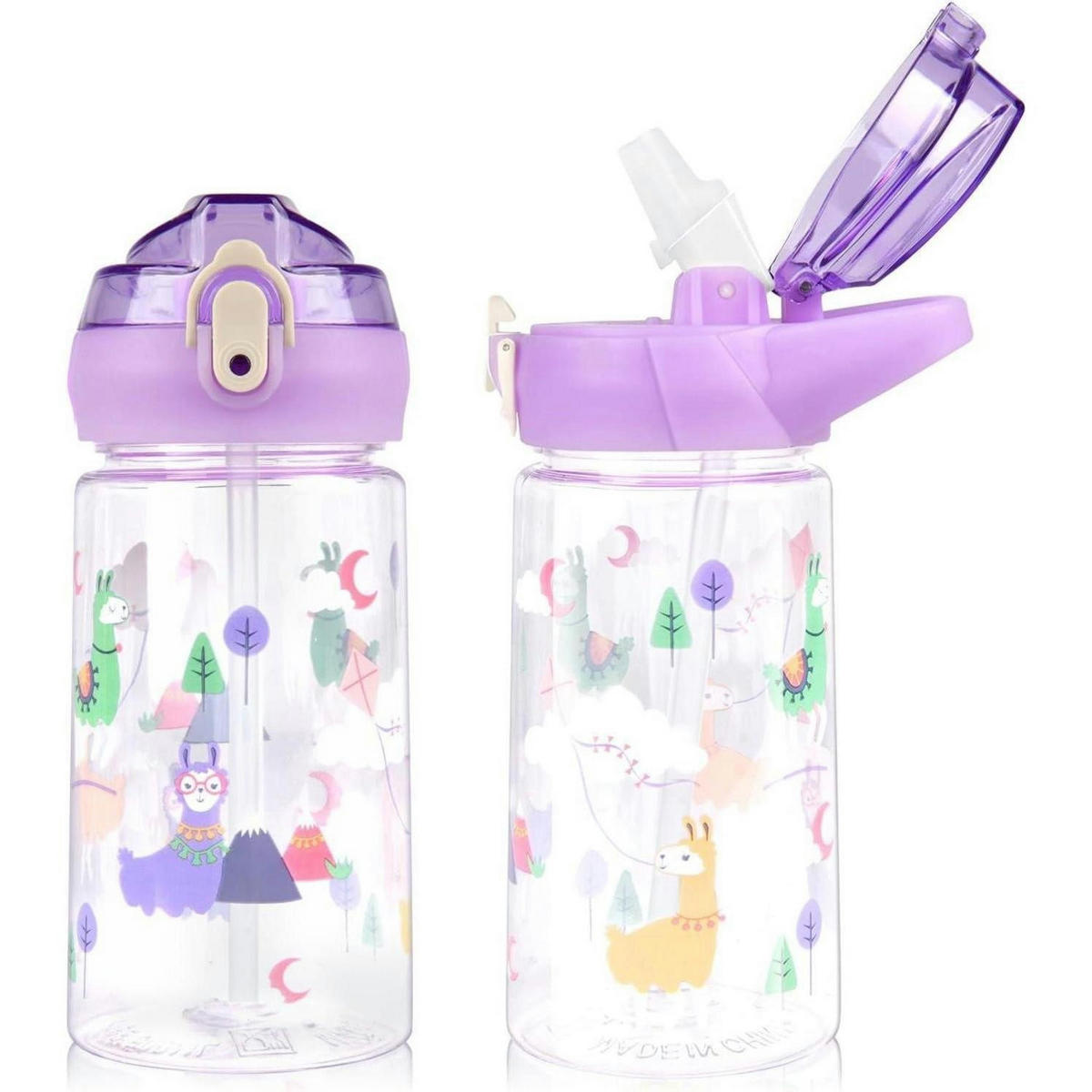 KINDER Trinkflasche mit Strohhalm 500 ml Lila Tier - Lila, Kunststoff (19/19cm)