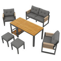 GARTENLOUNGE-SET mit esstisch Sitzgruppe mit Sitzkissen Multifunktionaler Tisch - Naturfarben/Grau, Textil/Metall - STILVORA
