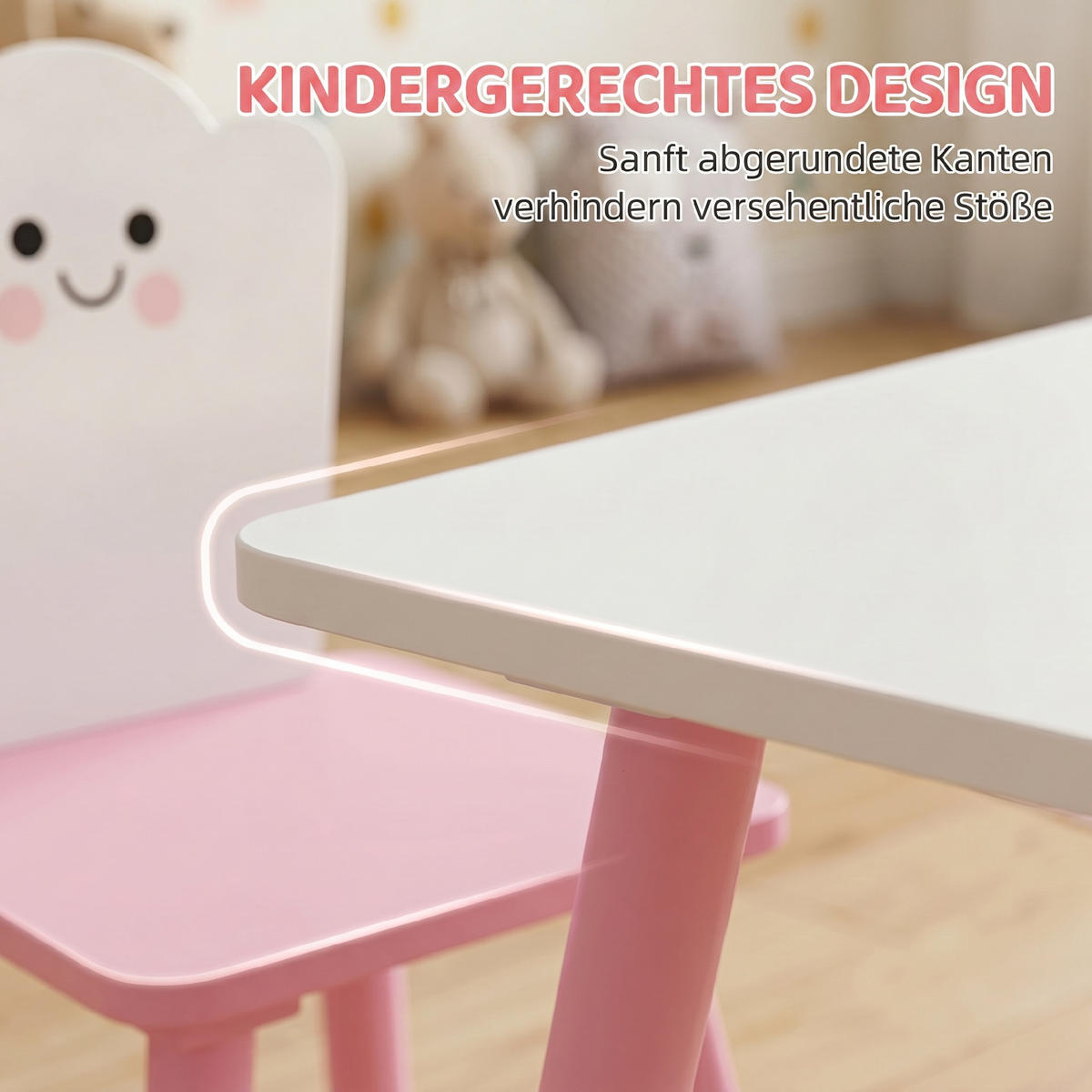 KINDERTISCH-UND-STUHL-SET MDF-Kiefernholz Rosa - Rosa, Holz/Holzwerkstoff (60/44/60cm) - AIYAPLAY