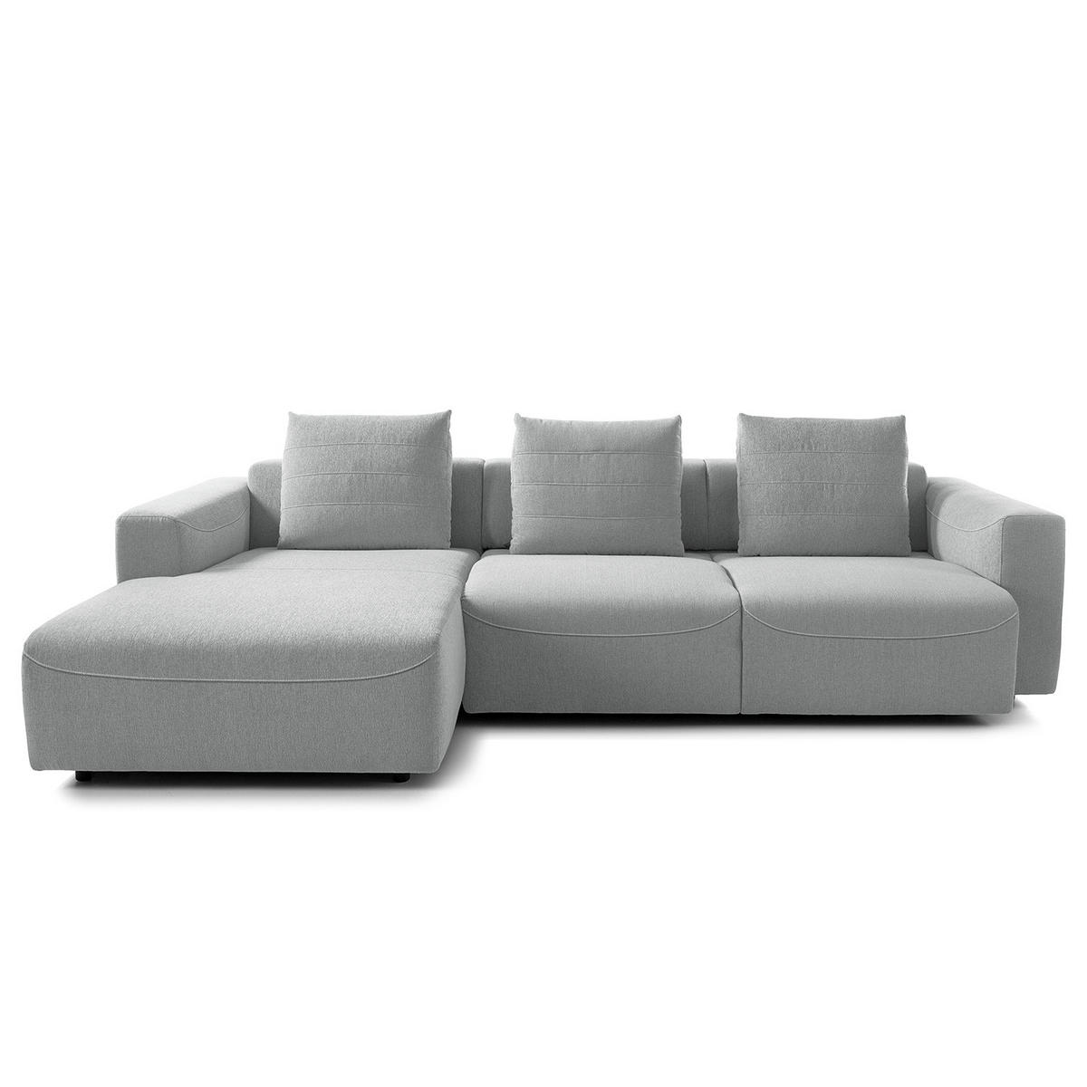 2,5-SITZER ECKSOFA mit Longchair - Webstoff - Hellgrau/Schwarz, Kunststoff/Textil (286/170cm) - home24