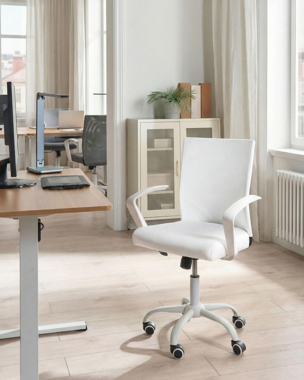 BÜROSTUHL Weiß Modra - Weiß, Textil (52/91/52cm) - Beliani