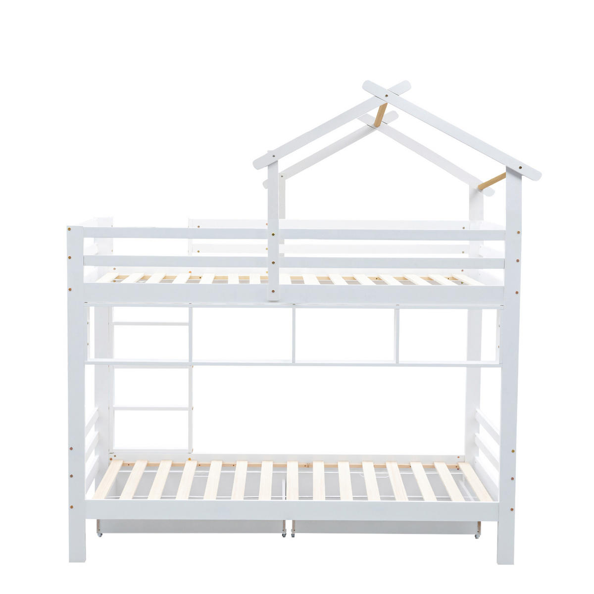 ETAGENBETT aus Kiefer und MDF 90x200 cm Weiß mit Schubladen, Regalen, Fallschutz und Leiter - Weiß, Holzwerkstoff (90/200cm) - Modfu