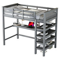 HOCHBETT 90/200 cm in Grau – mit Schreibtisch, Regalfächern und Rausfallschutz - Grau, Holzwerkstoff (90/200cm) - BEAOK