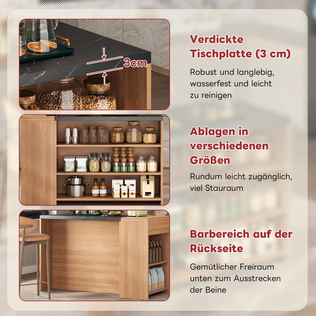 KÜCHENINSEL mit Stauraum 140x60x90 cm Eicheoptik Schwarz - Schwarz, Holz (60/90/140cm) - Beauniv