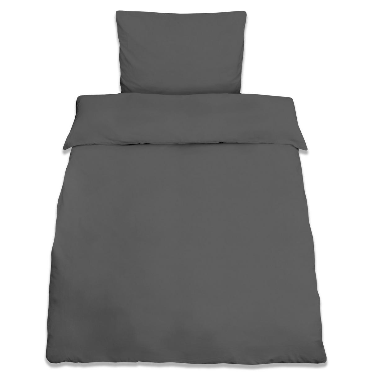 BETTWÄSCHE Julie 155/220 cm + Kissenbezug 80/80 cm Anthrazit Renforcé 2er Set - Anthrazit, Textil (155/220cm)