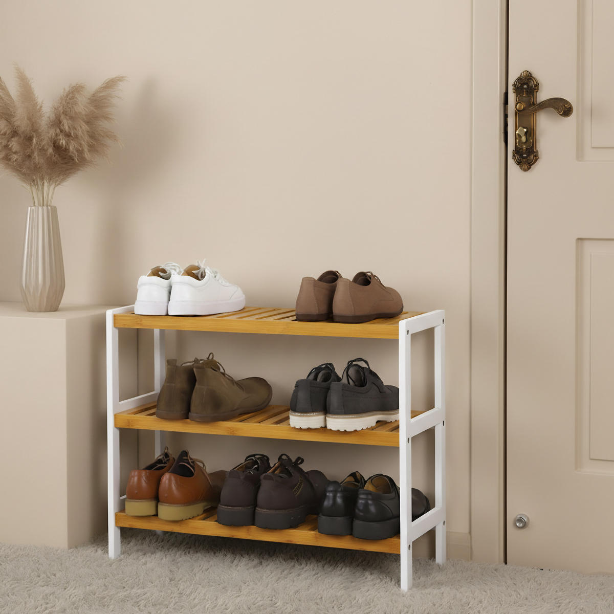 SCHUHREGAL - Weiß, Holz (70/55/26cm) - Relaxdays