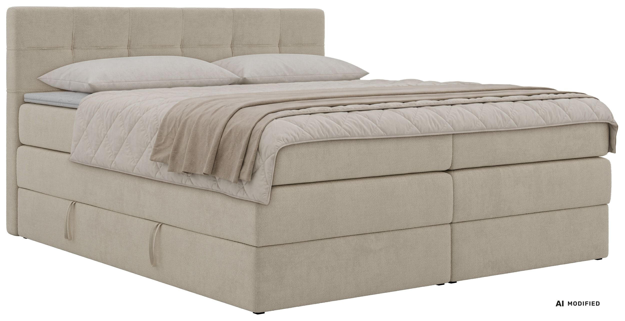 BOXSPRINGBETT SOLVEN KING 160/200 - Creme Jersey - Topper T25 - H4 - Creme/Schwarz, Kunststoff/Textil (160/200cm) - MKS