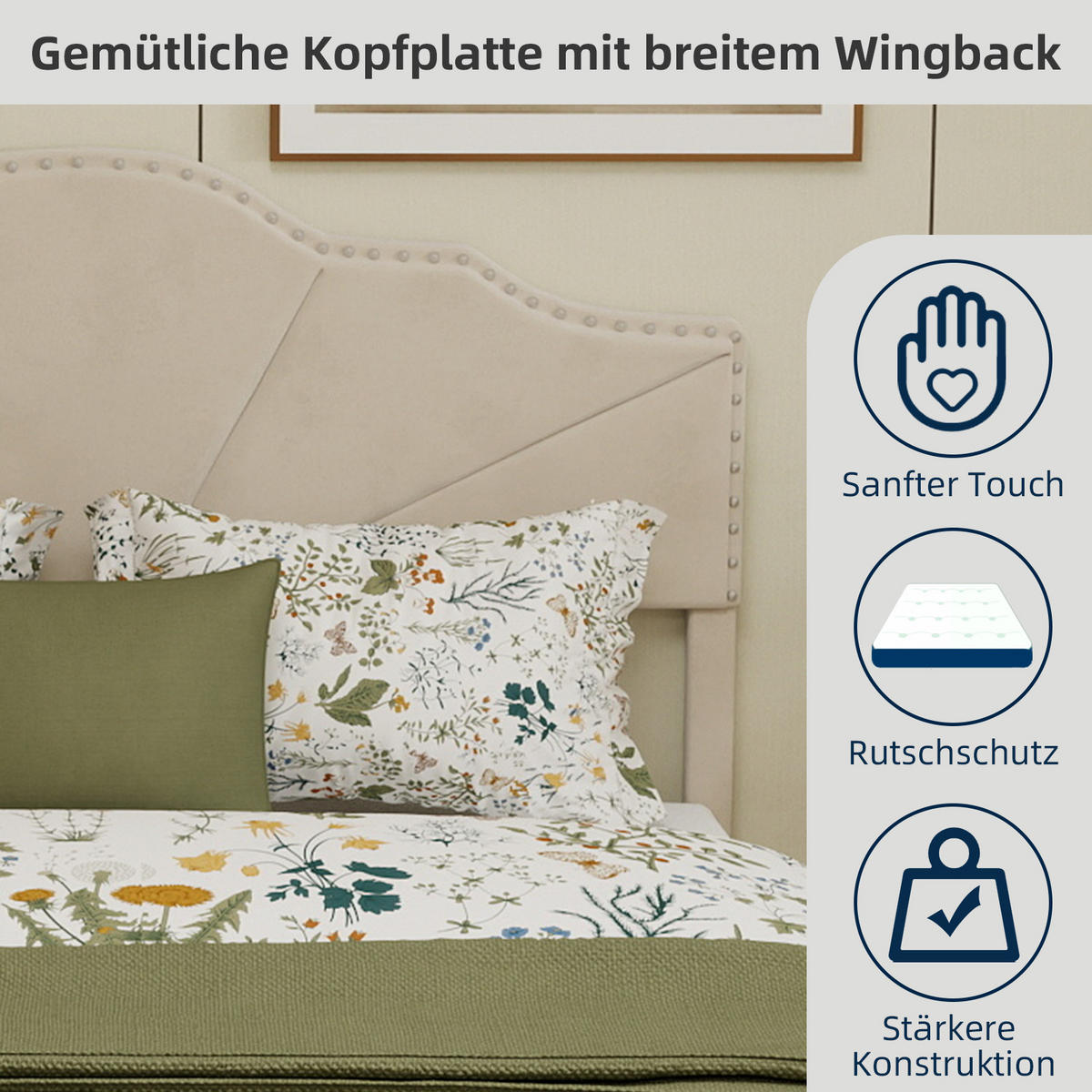 POLSTERBETT 160/200 cm in Beige Stoff mit geometrischem Kopfteil - Beige, Holzwerkstoff/Textil (160/200cm) - WISHDOR