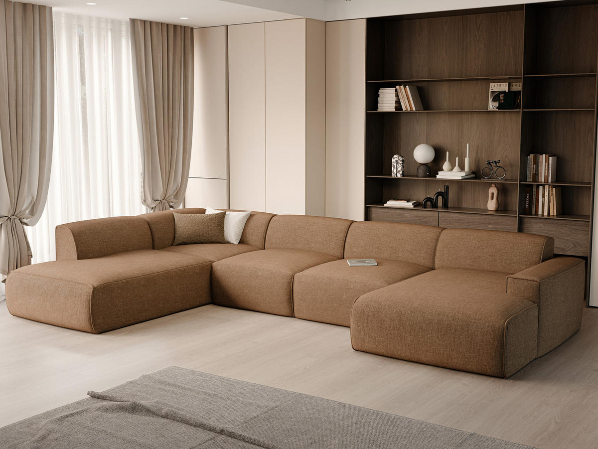 WOHNLANDSCHAFT DOVE Chenille-Stoff in Braun - Braun, Holzwerkstoff/Kunststoff (300/85/200cm) - Idohome