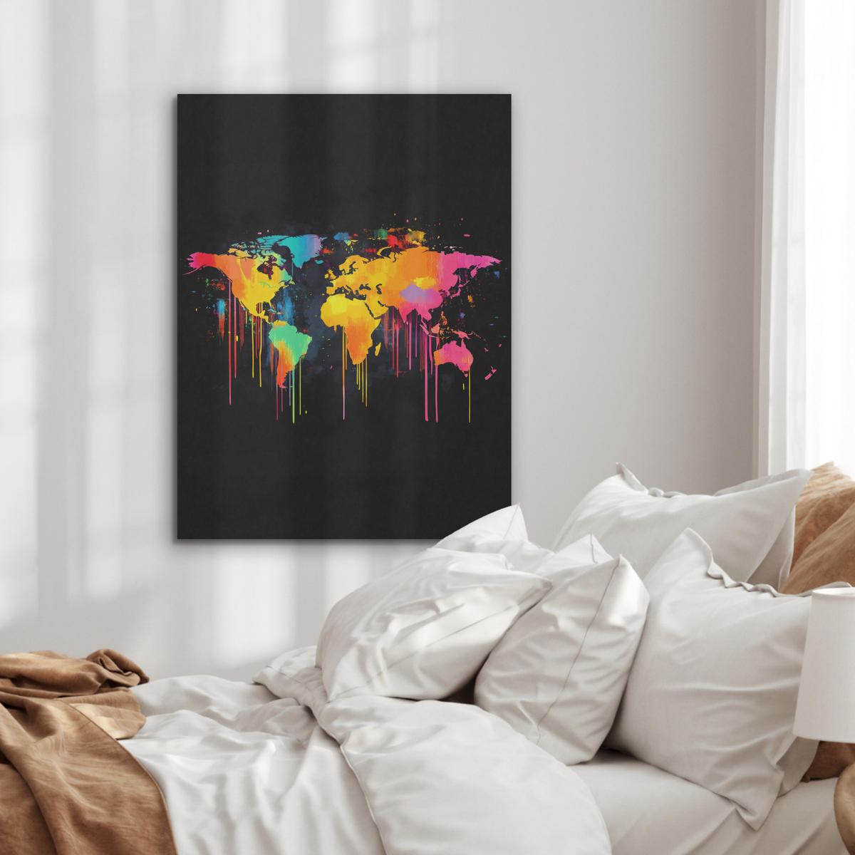 AKUSTIKBILD Weltkarte - Farbe - Bunt - Graffiti - Welt Wandbilder 60x80 cm - Multicolor, Textil (60/80/0.9cm) - MuchoWow