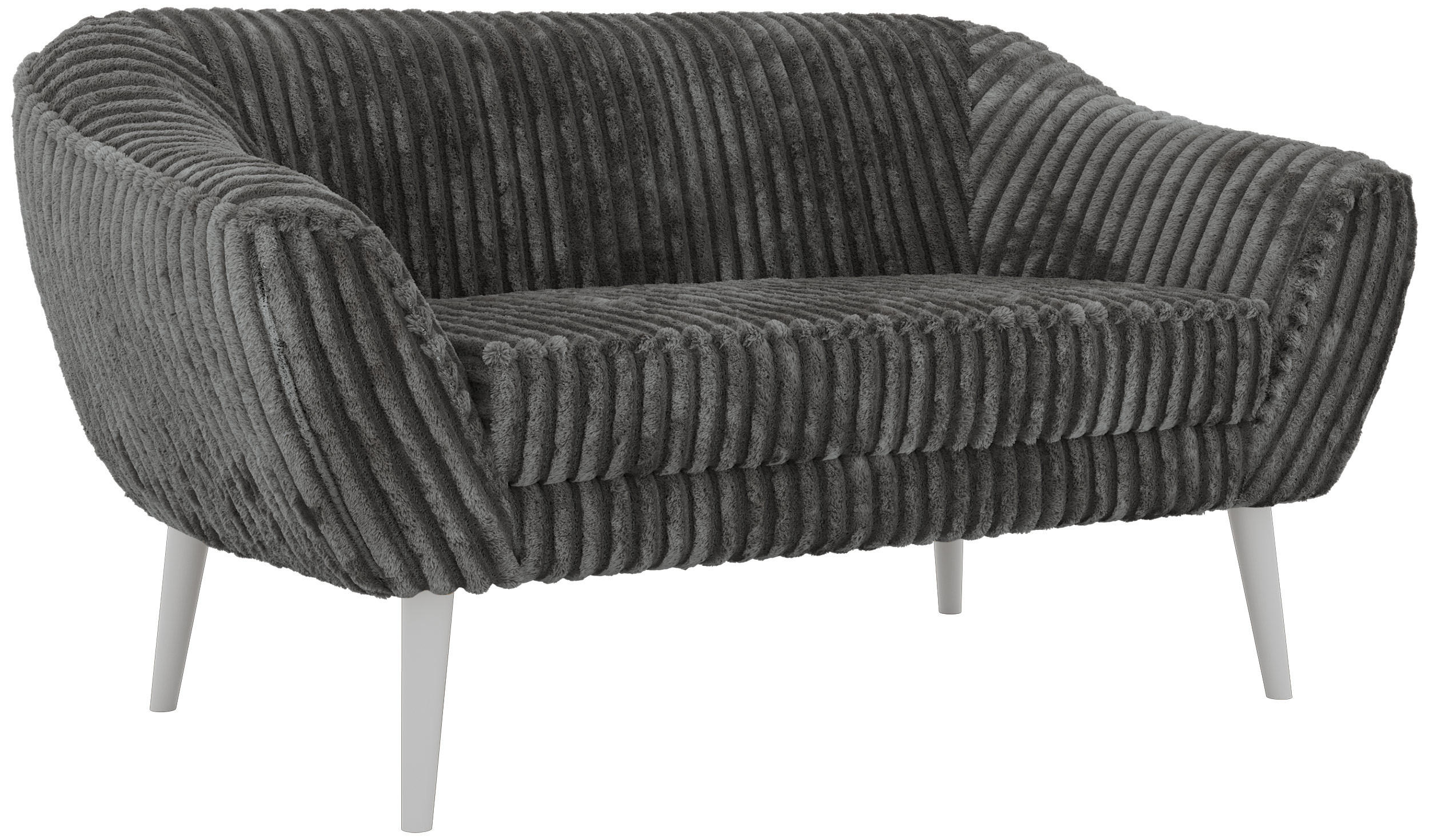 2-SITZER-SOFA PIRS - Grau Cord - Weiße Beine - Weiß/Grau, Holzwerkstoff/Textil (140/75/74cm) - MKS