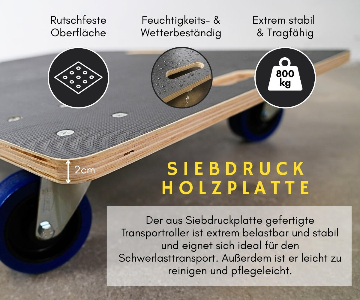 TRANSPORTROLLER 2er-Set Hercules mit 4 Rollen 16x80x60cm Traglast 800kg Siebdruck Holzplatte Schwarz - Schwarz, Metall (60/80/16cm) - PROREGAL
