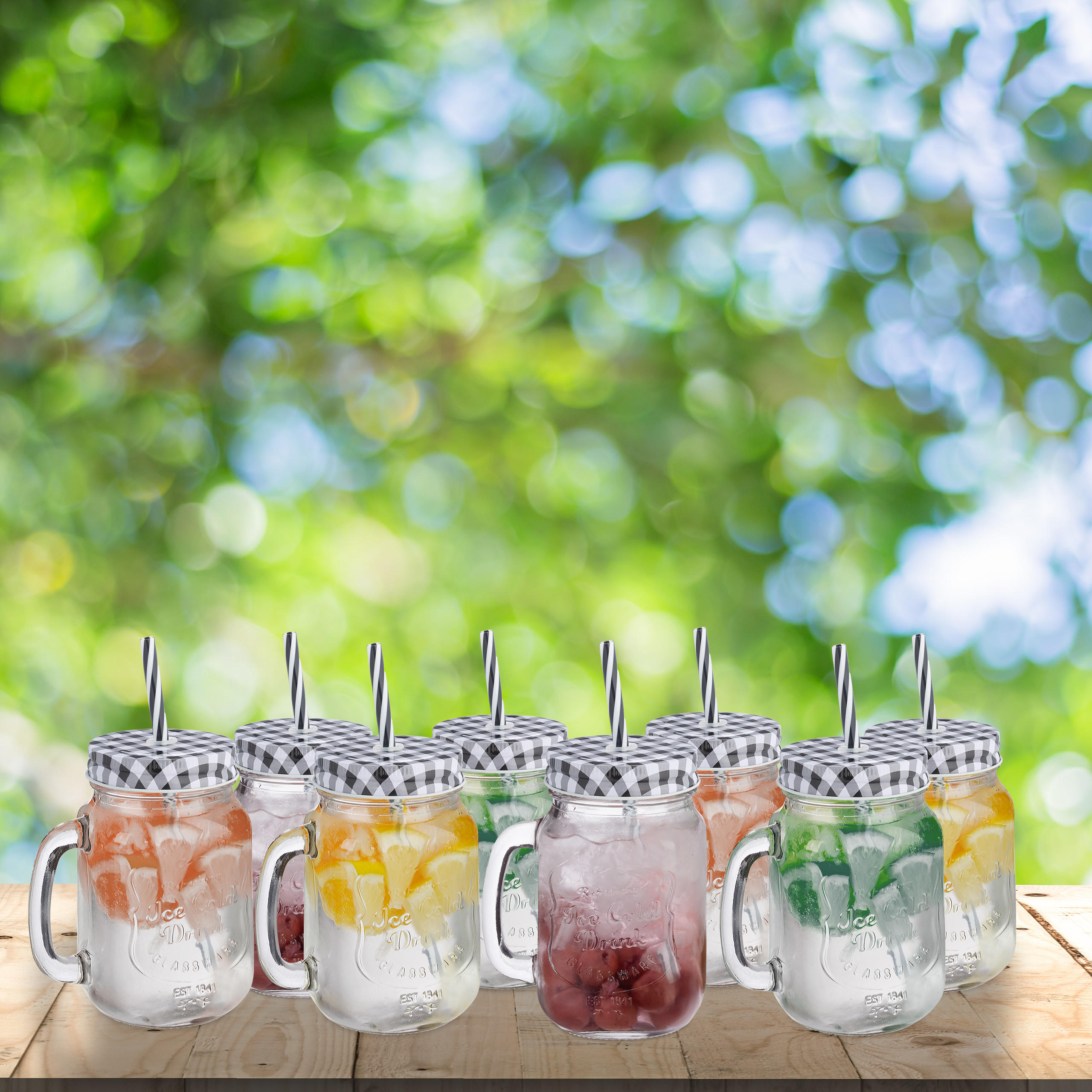 8XTRINKGLAS - Schwarz/Weiß, Glas/Metall (0.5L) - Relaxdays
