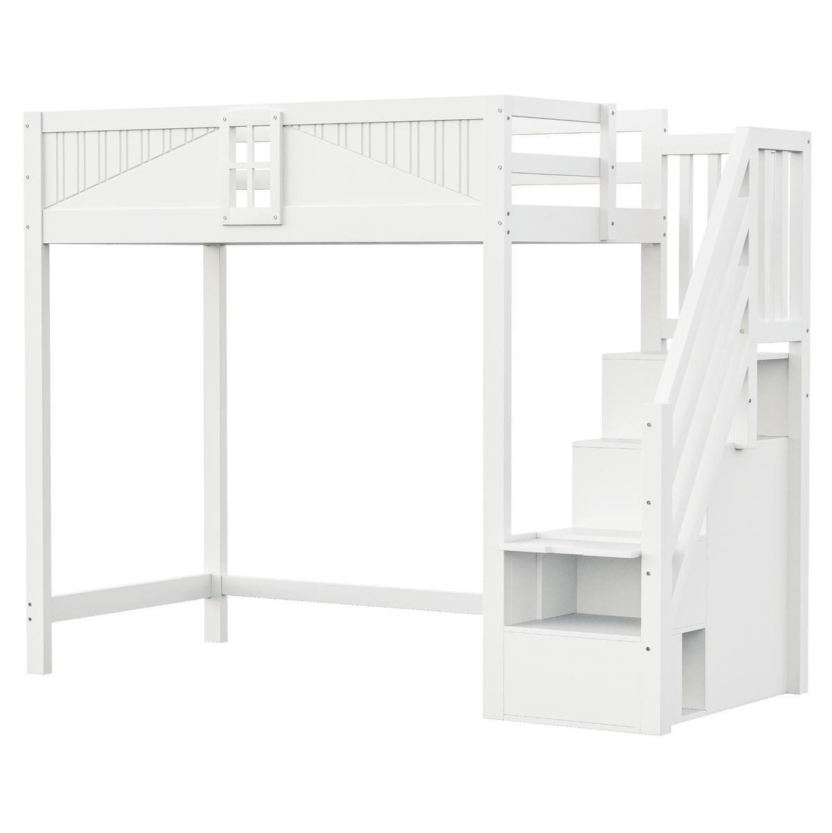 HOCHBETT mit Stauraum und Leiter 90x200 cm Massivholz Weiß - Weiß, Holzwerkstoff (90/200cm) - Beauniv