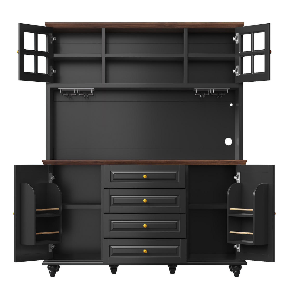 BUFFET DE-38489 140/40/179 cm mit Metall-Weinglashalter Schwarz - Schwarz, Holzwerkstoff (140/179.5/40cm) - ComfortXL