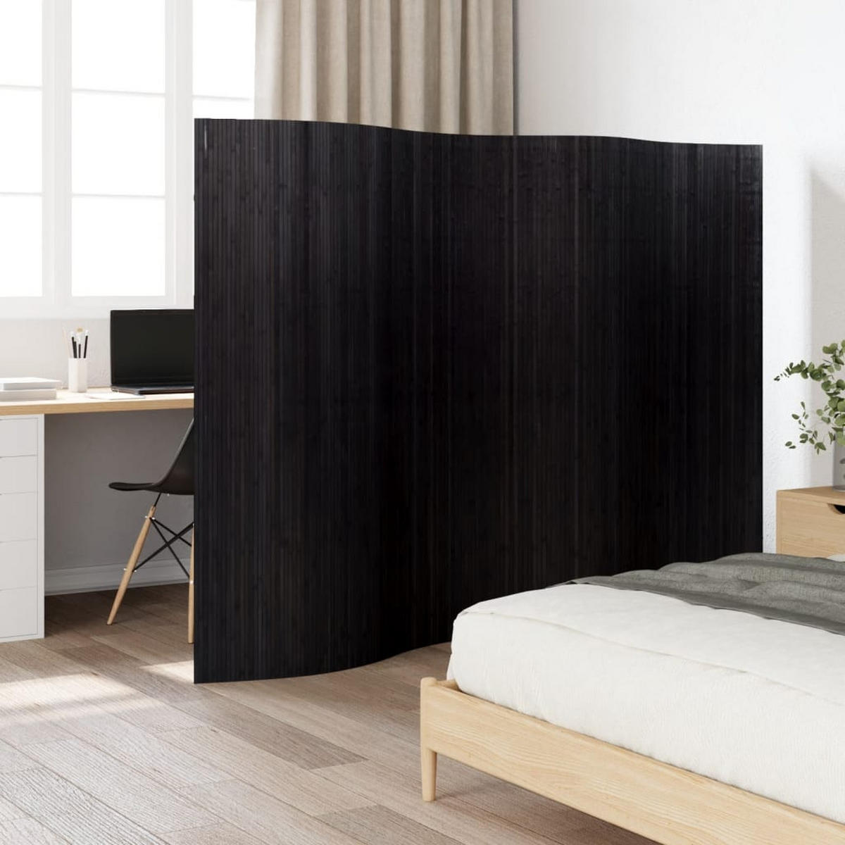 PARAVENT Schwarz Breite 250 Cm Höhe 165 Cm Bambus - Schwarz, Holz (0.2/165/250cm) - vidaXL