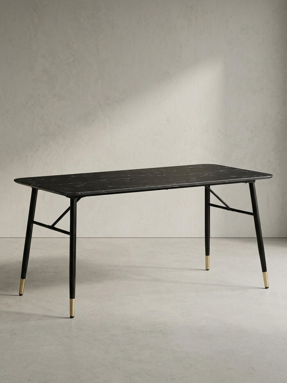 ESSTISCH Marmoroptik Metall Rechteckig Modern Klein, Schwarz 160x80x76 cm - Goldfarben/Schwarz, Holzwerkstoff/Metall (80/160/76cm) - KADIMA DESIGN
