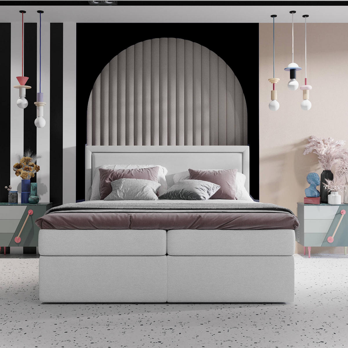 BOXBETT Jodan 120/200 cm Hellgrau im Megan Stoff - Hellgrau/Schwarz, Holz/Holzwerkstoff (120/200cm) - AltaBeds