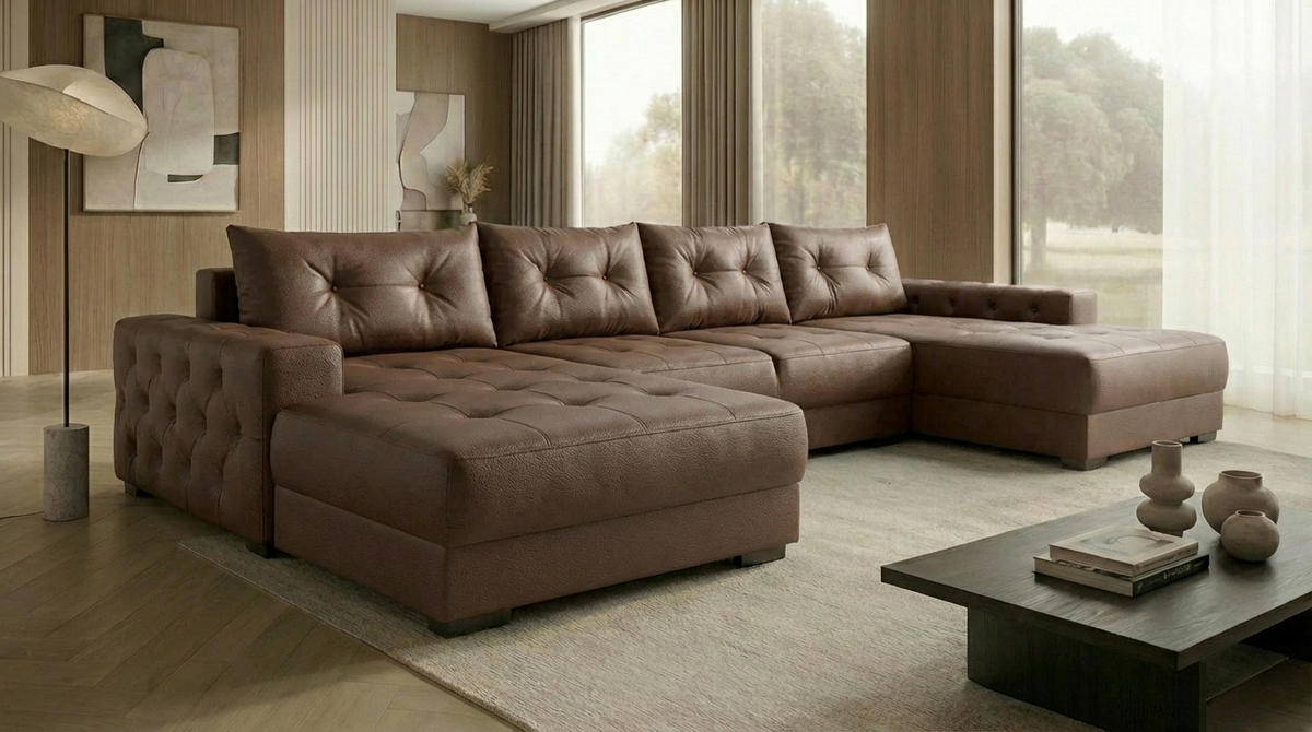 ECKSOFA MODENA 320 cm x 185 cm – Stoff: ECO CAYENCE Espresso 1116 Farbe: Braun - Braun, Textil (320/185cm) - A&J MöbelLand