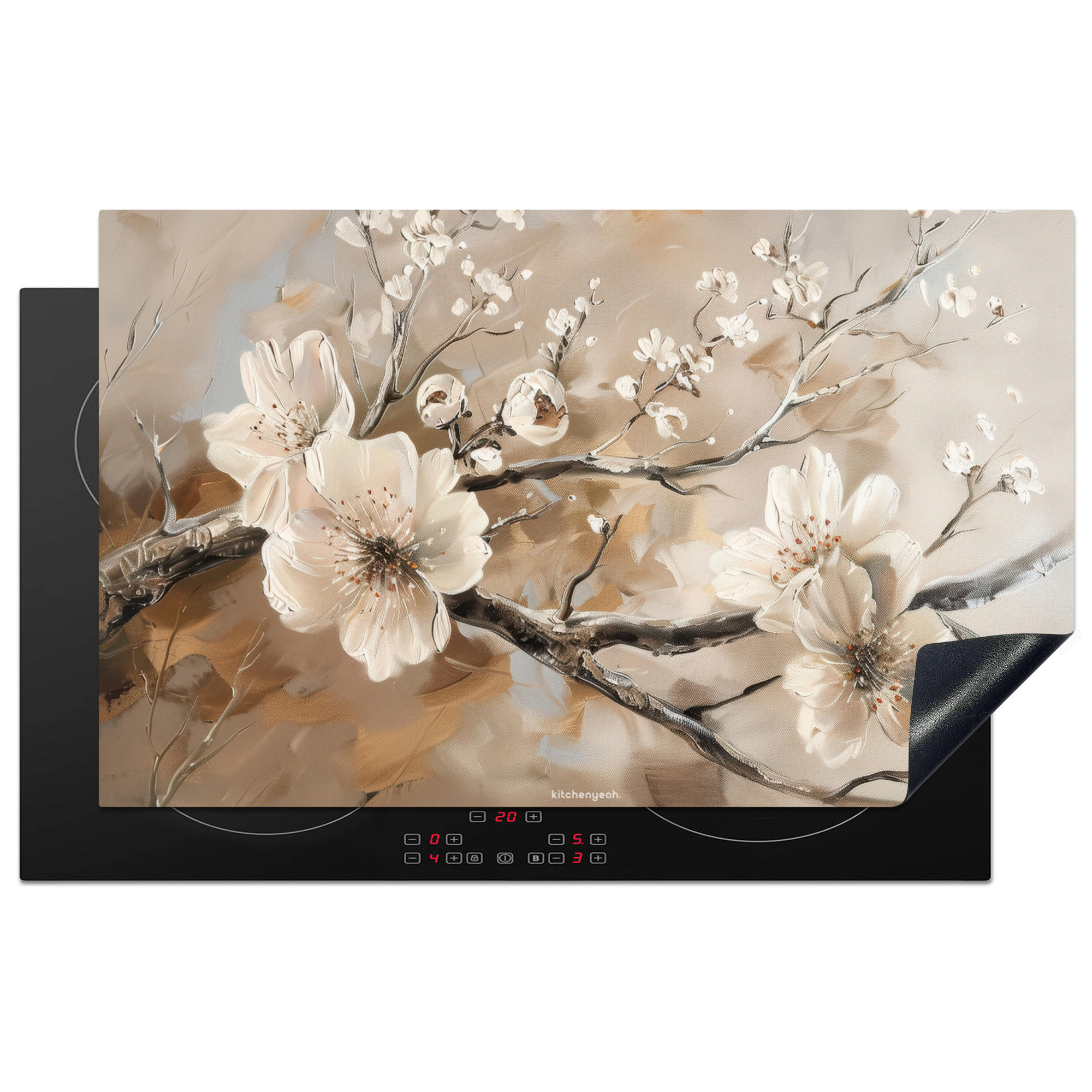 HERDABDECKPLATTE Blumen - Abstrakt - Gemalt - Beige 83x51 cm - Kaschmir, Kunststoff (83/0.2/51.5cm) - MuchoWow