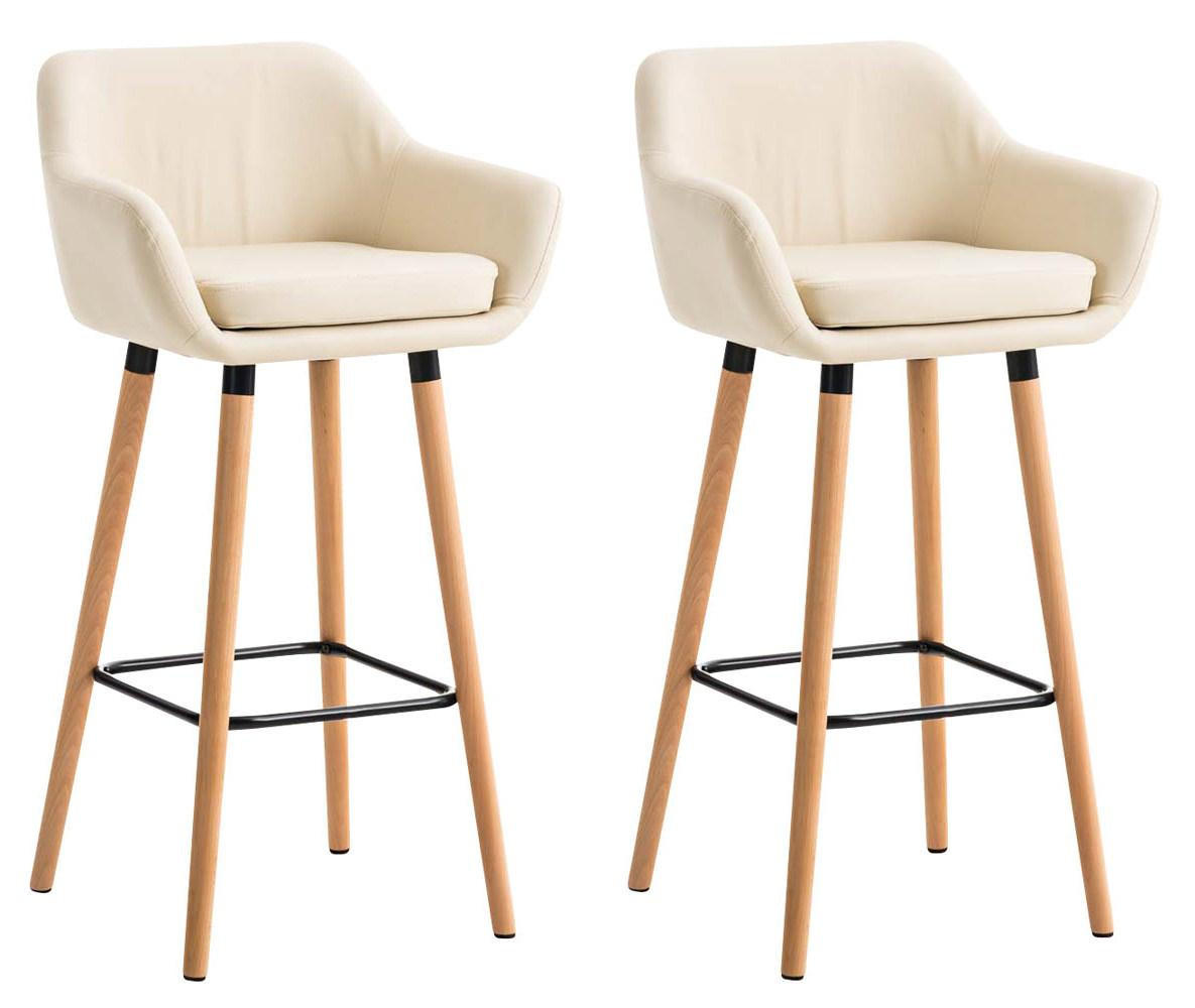 BARHOCKER 2er Set Lederlook Creme - Eukalyptusholzfarben/Creme, Holz/Textil (55/99/46cm) - CLP