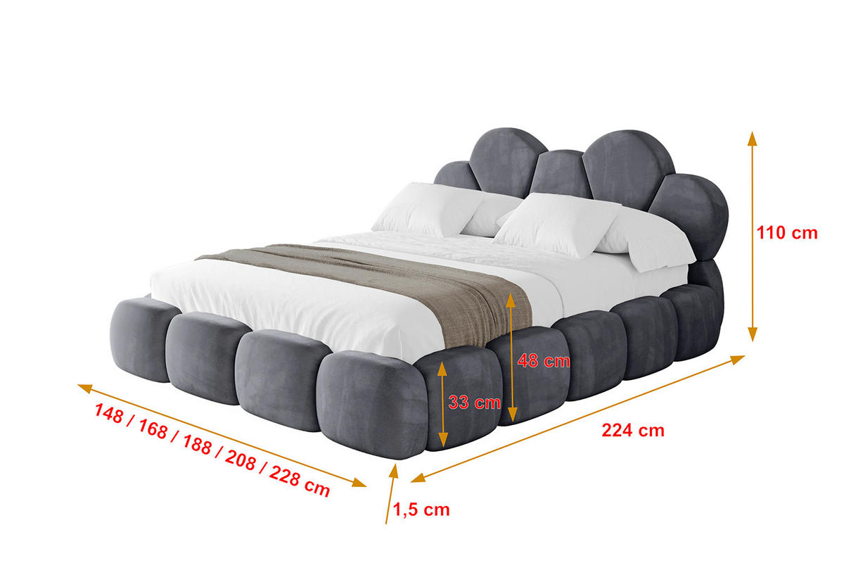 POLSTERBETT mit Bettkasten und Lattenrost, Bett mit Matratze H3/H4 - LANA 120x200 Dunkelgrau - Dunkelgrau, Holzwerkstoff/Textil (120/200cm) - ALTDECOR