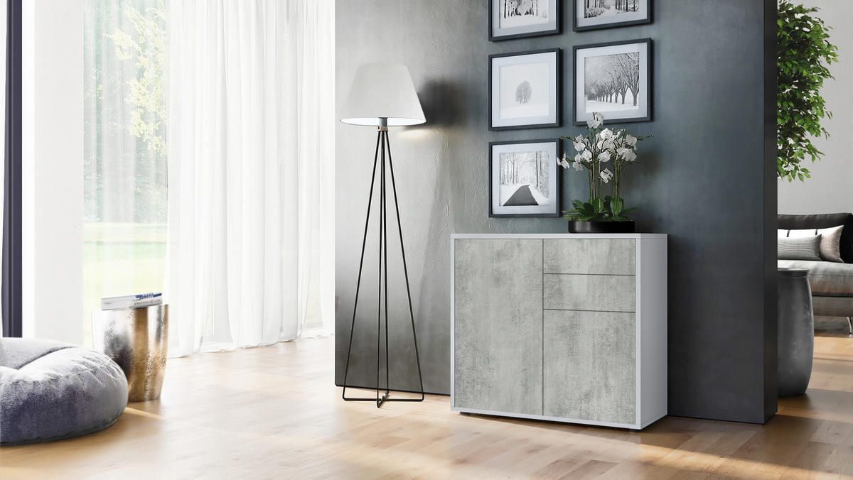 KOMMODE Ben Front in Beton Oxid Optik - Hellgrau, Holzwerkstoff (79/74/36cm) - Vladon