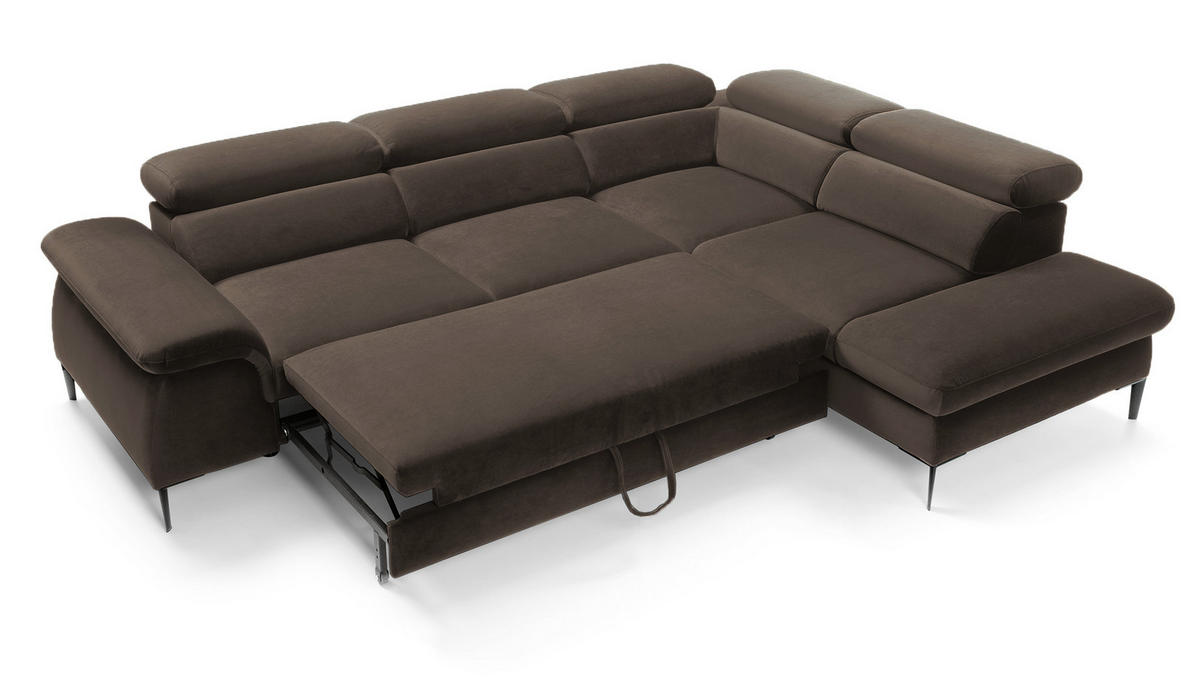 SCHLAFSOFA 280 cm Amaro L mit verstellbaren Kopfstützen, Rechts, Braun - Braun, Holz (214/280cm) - Emporius