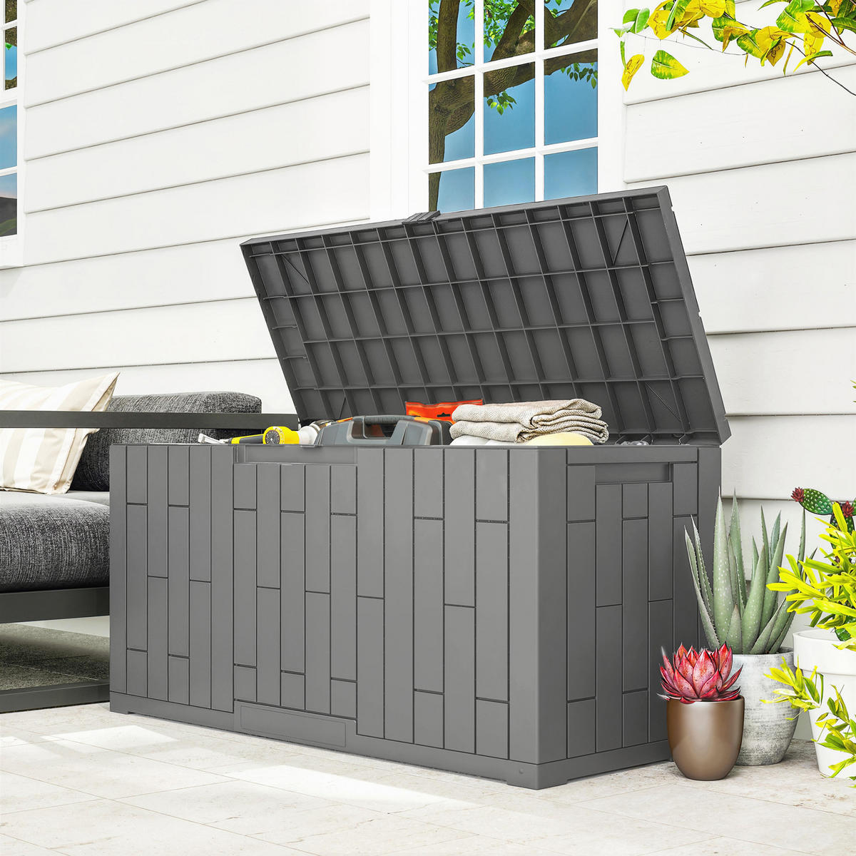 GARTENBOX Kunststoff Grau - Grau, Kunststoff (43/54.5/106.5cm) - Outsunny