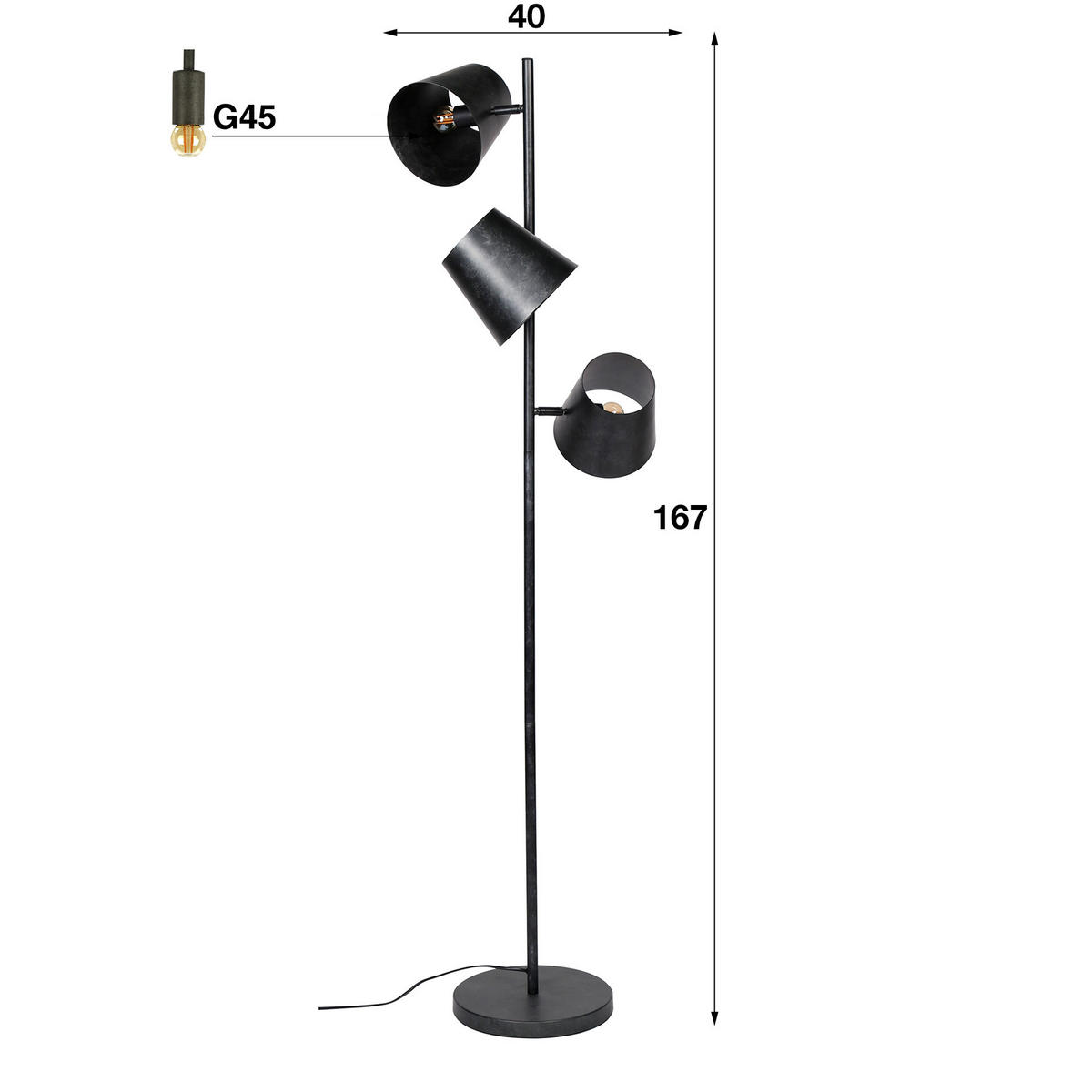STEHLEUCHTE Kinetic Schwarz 40/40/ 167 cm - Schwarz, Metall (40/40/167cm) - Hoyz Collection