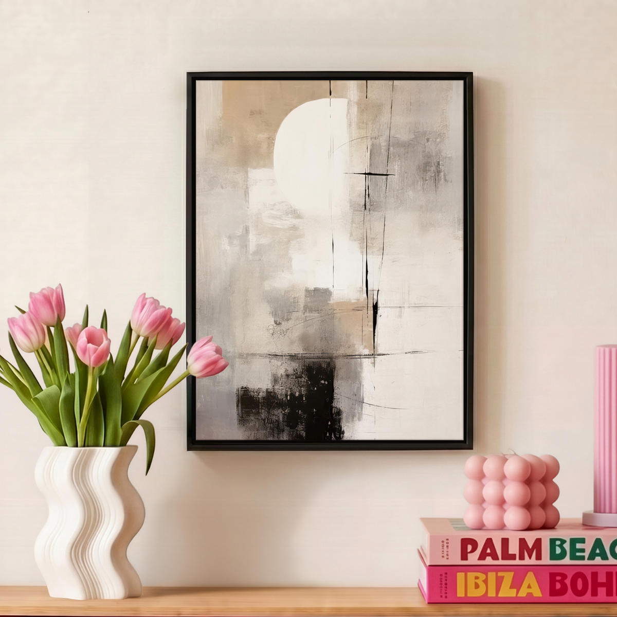 LEINWAND Bilder mit Rahmen - Abstrakt - Kunst - Grau - 30x40 - Hellgrau, Textil (30/40cm) - MuchoWow