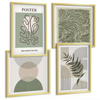 BILDER SET 4er Set - 50x50 cm & 40x60 cm Goldrahmen - Geometrische botanische Muster - Goldfarben, Kunststoff (50/50cm) - TULUP