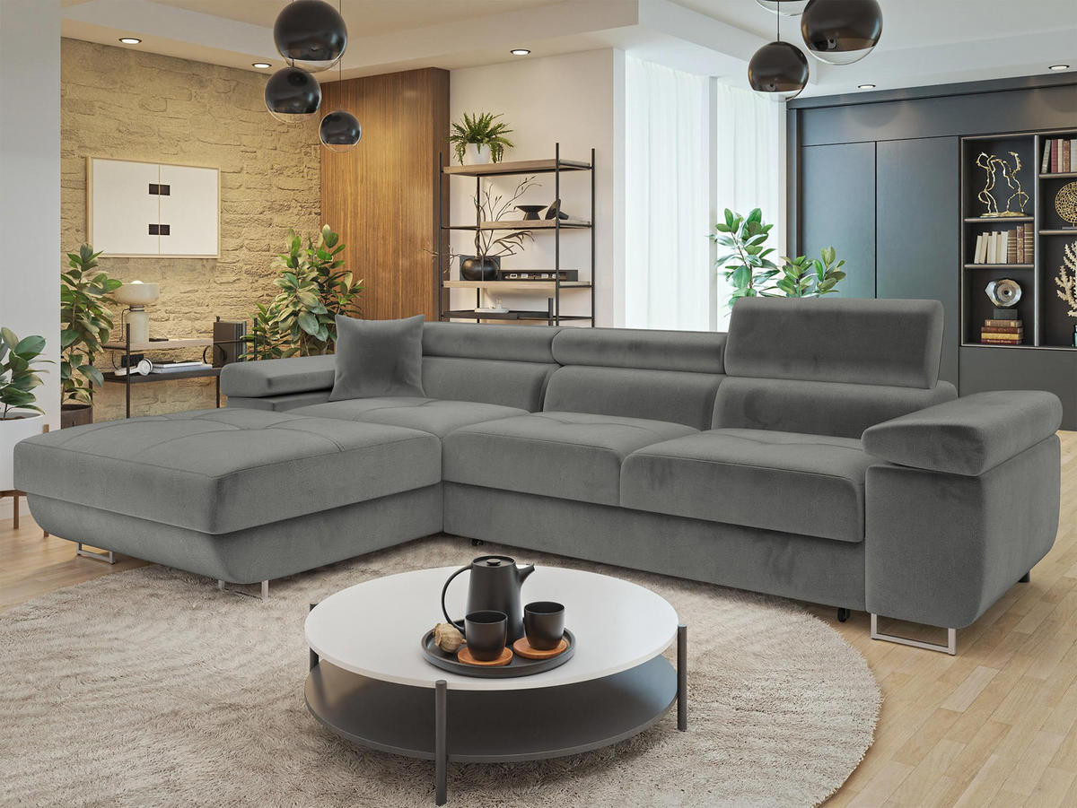ECKSOFA Torezio Mini, Seite: Links - Silberfarben, Holz/Textil (280/170cm) - MIRJAN24