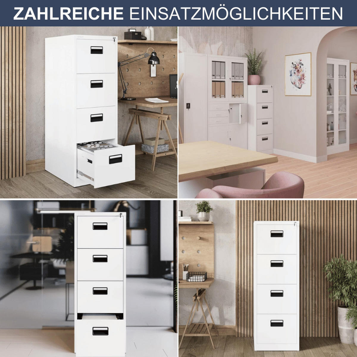 HÄNGEREGISTERSCHRANK abschließbar SARA 4 Schubladen 132x46x62cm Weiß - Weiß, Metall (46/132/62cm) - Jan Nowak