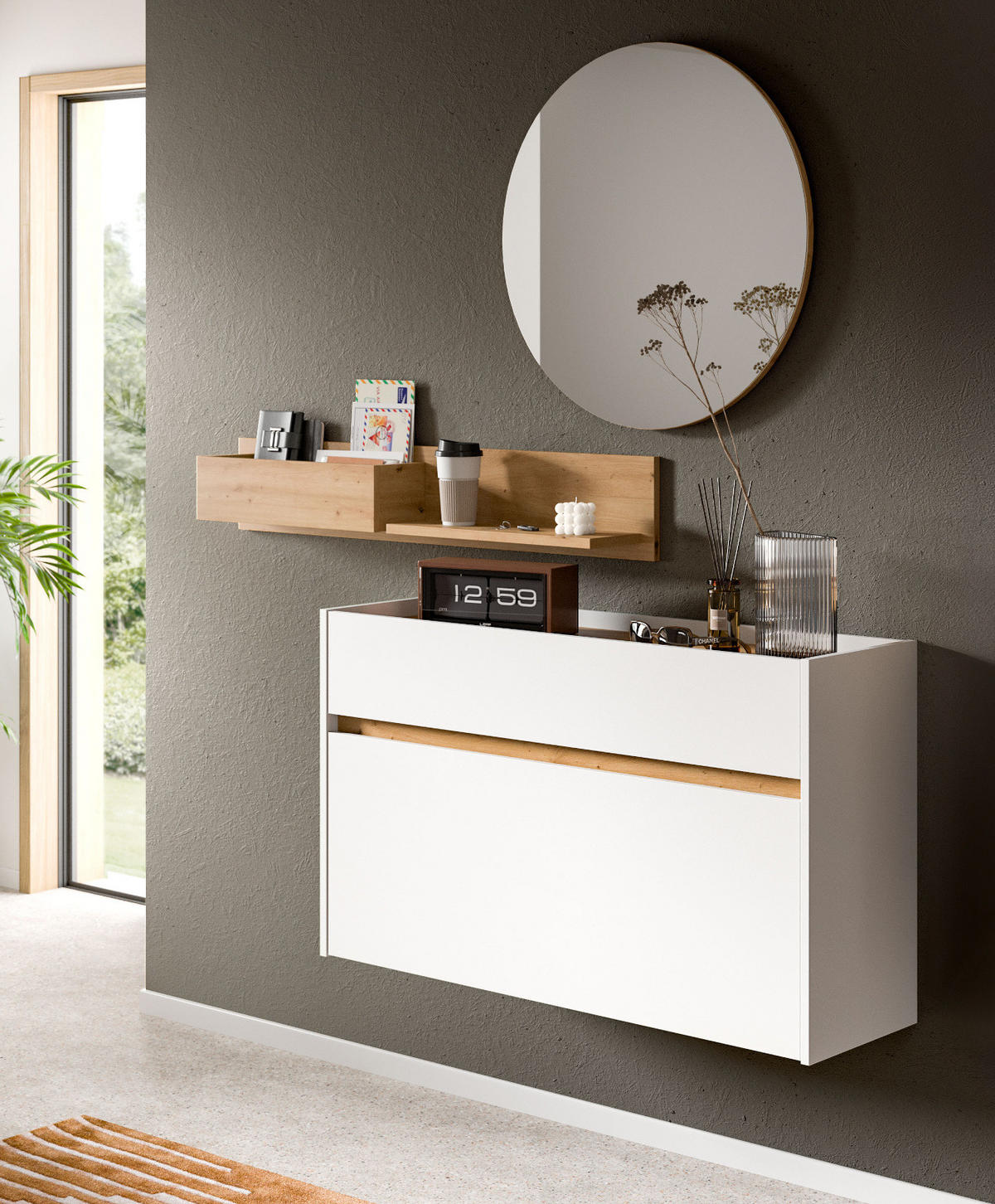 GARDEROBENSPIEGEL Eiche Artisan Ø 70 cm, Wandspiegel rund - Eiche Artisan, Glas/Holzwerkstoff (70/70/6cm) - Inn.Furn