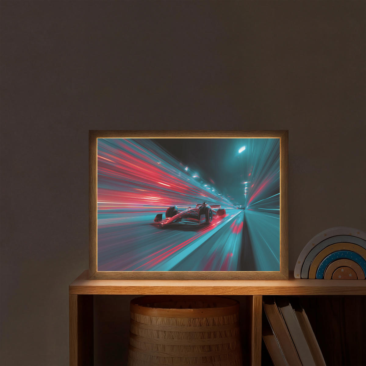 DOBÍJECÍ NOČNÍ LAMPIČKA Závodní auto - Červená - Rychlost 40x30 cm - tyrkysová, kompozitní dřevo (8/40/30cm) - OnlyWow