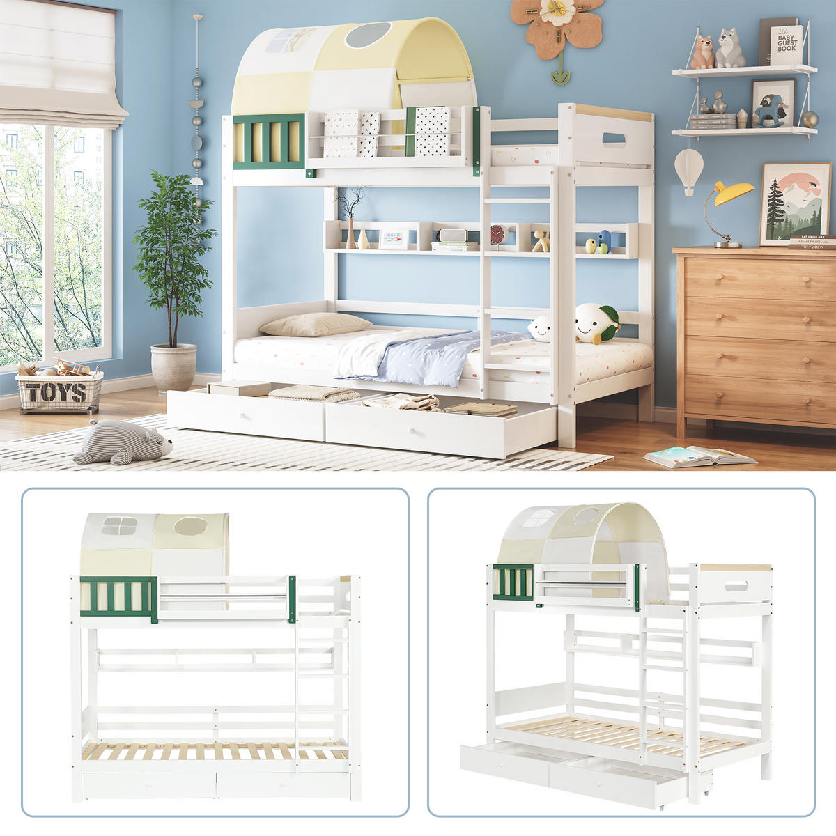 ETAGENBETT 90x200 cm Zelt Schubladen - Gelb, Holz (90/200cm) - LEBENLANG