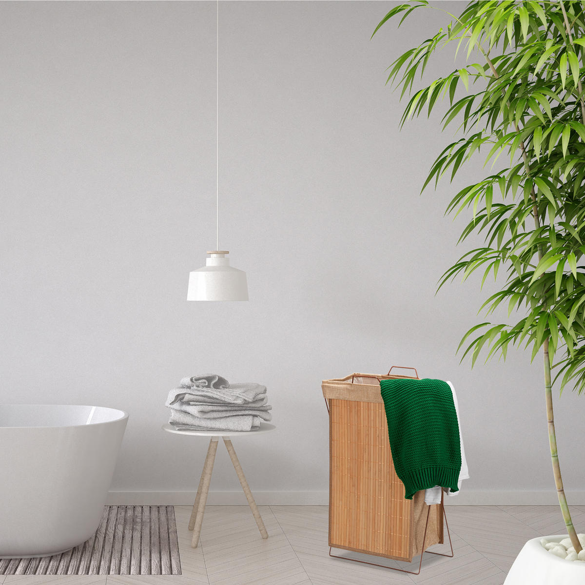 WÄSCHEKORB - Hellbraun, Holz/Textil (38/61/22cm) - Relaxdays