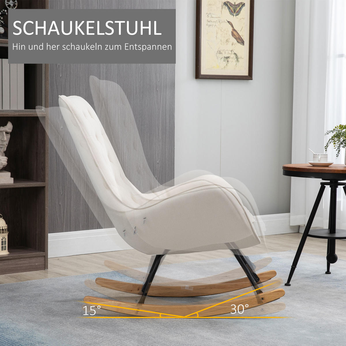 SCHAUKELSTUHL, Relaxstuhl, Cremeweiß - Creme, Holz (90/100/69cm) - HOMCOM