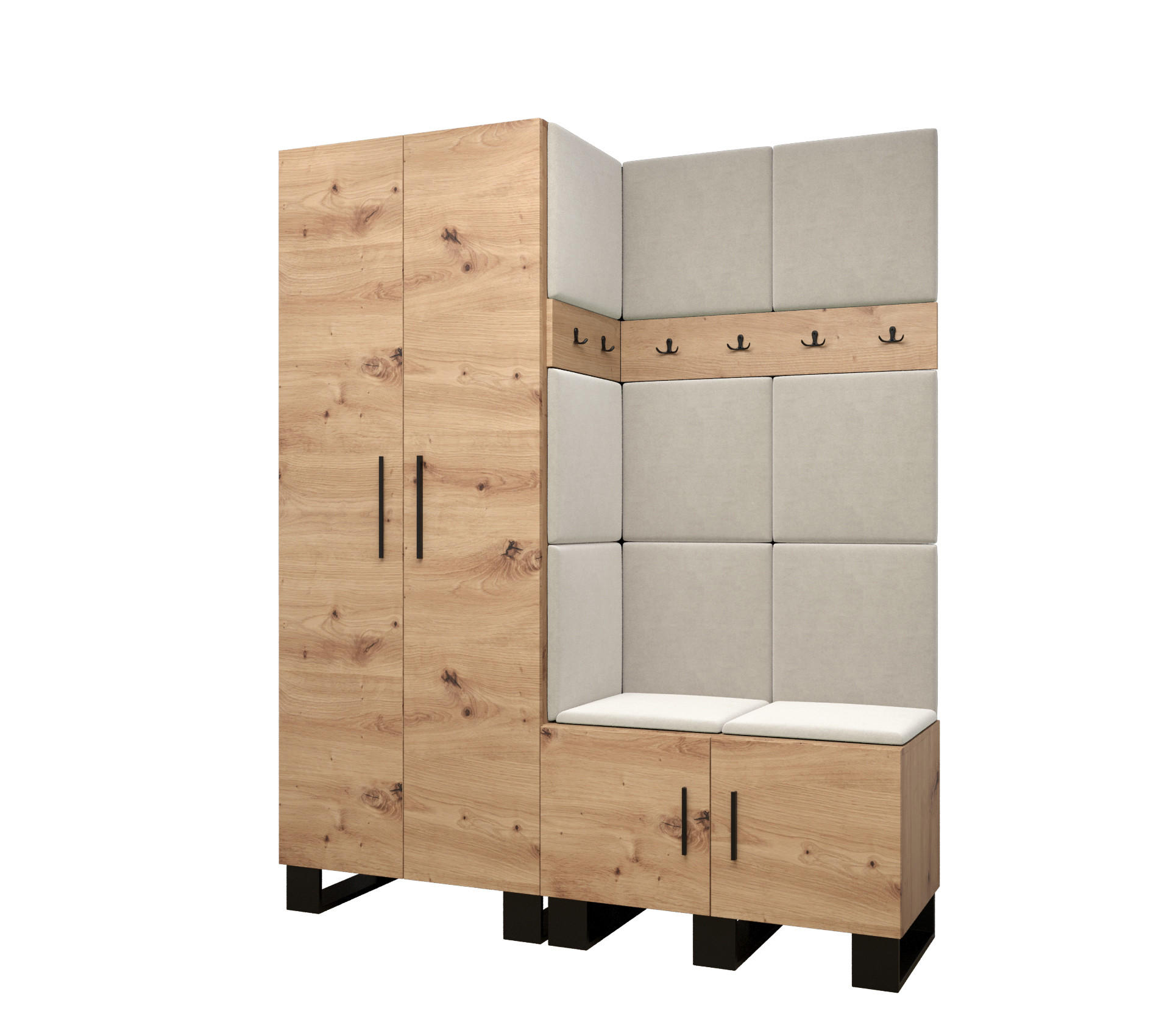 Abiks Möbel Garderoben-Set Eiche Artisan, Creme 158x196x45.6 cm