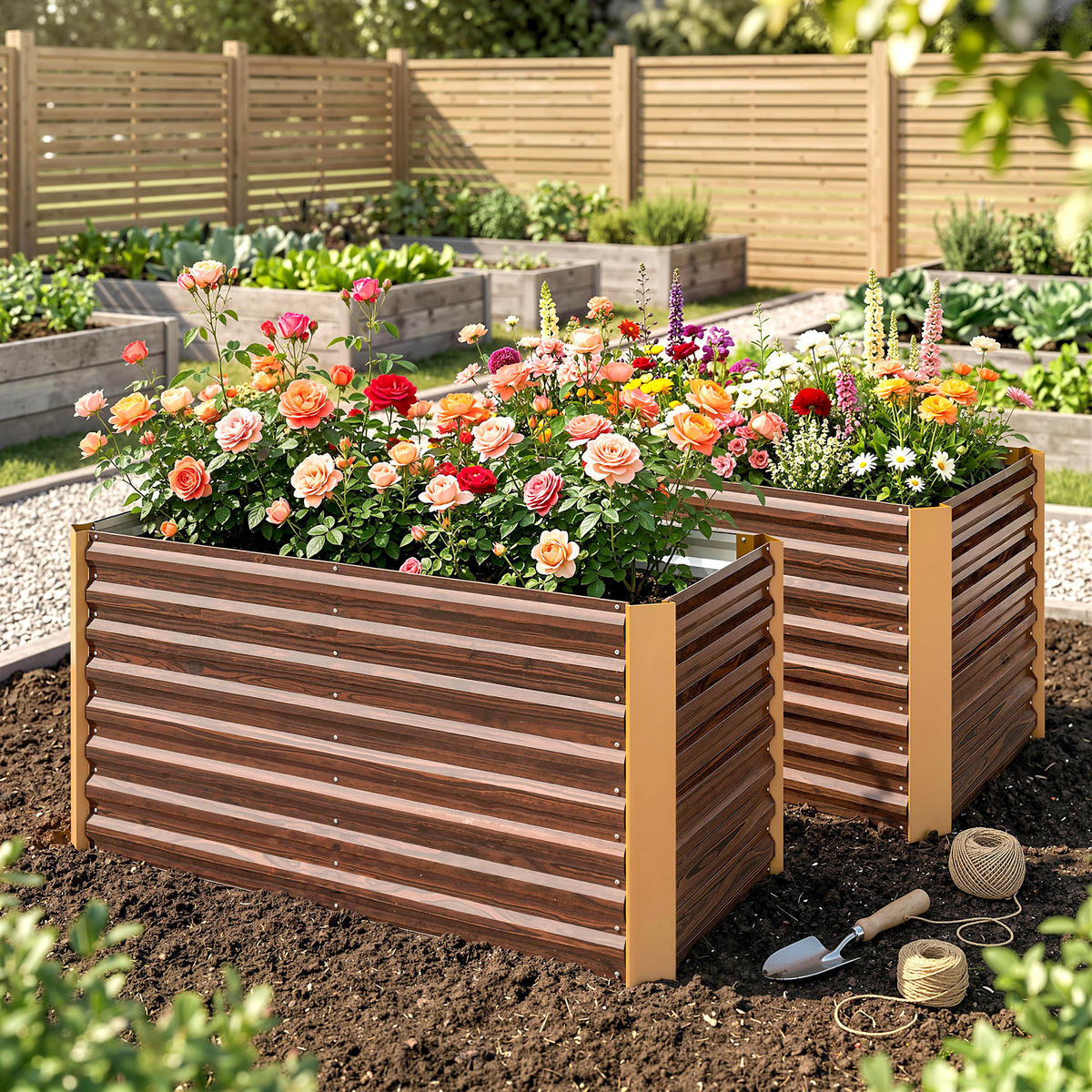 HOCHBEET-SET, 120L x 60B x 60H cm - Braun, Metall (60/60/120cm) - Outsunny