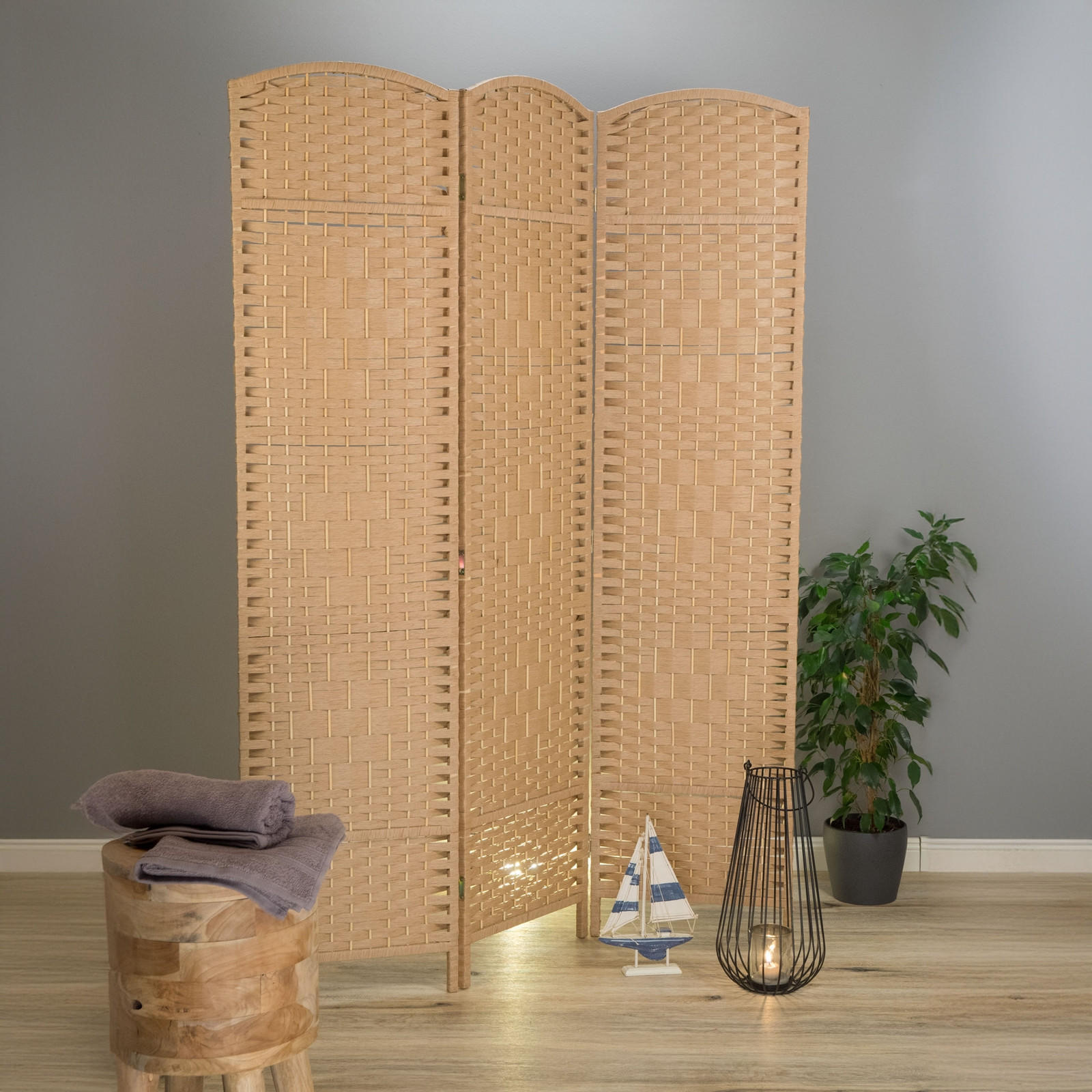 RAUMTEILER Quinn 3-tlg. 166x121 cm, Rattan-Look natur - Naturfarben, Holz (121/168/2cm) - CREEDWOOD