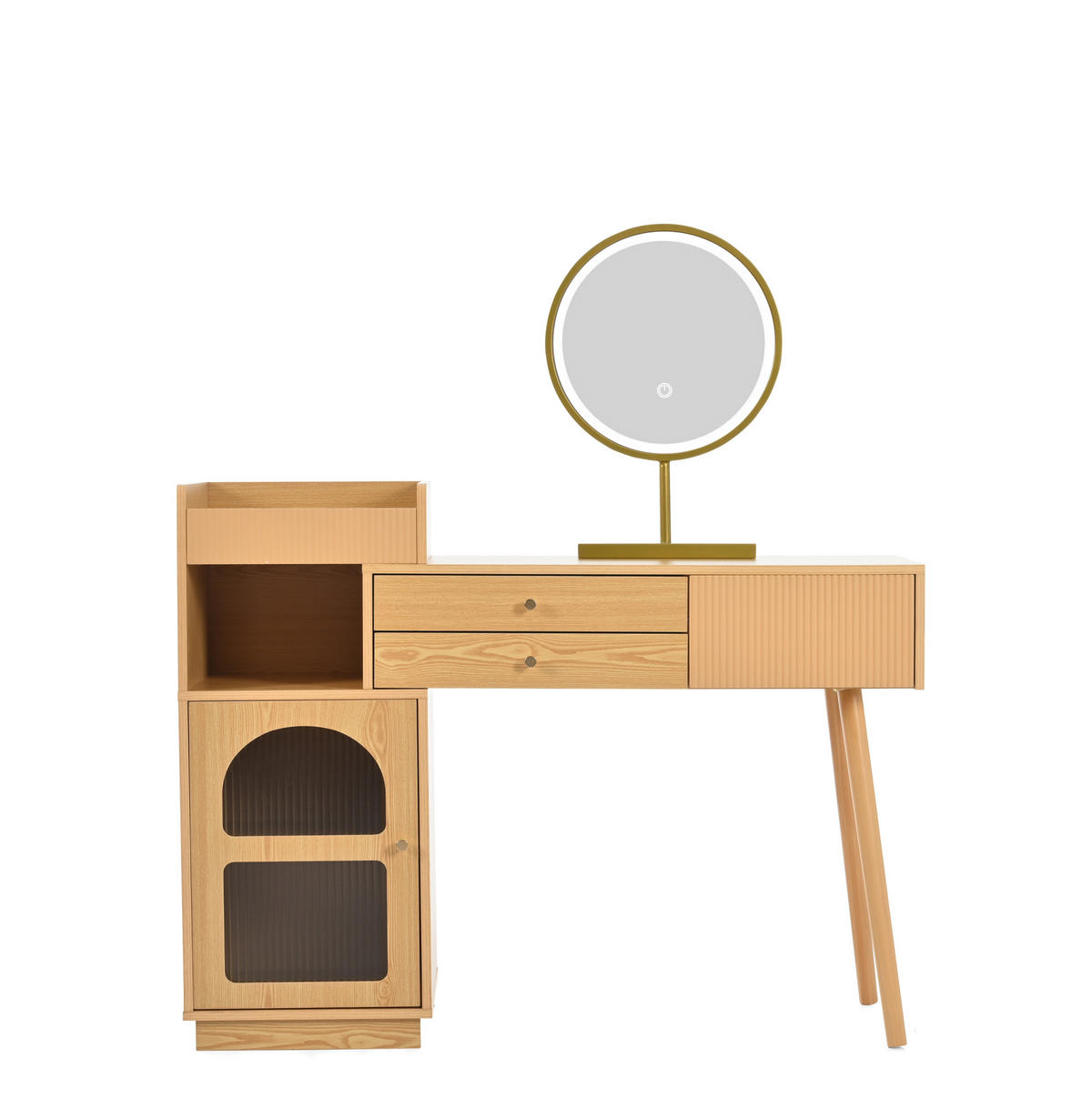 SCHMINKTISCH-SET 120/90/40 cm Natur mit LED-Spiegel 3-farbige Beleuchtung - Naturfarben, Holzwerkstoff (120/40/90cm) - OKWISH