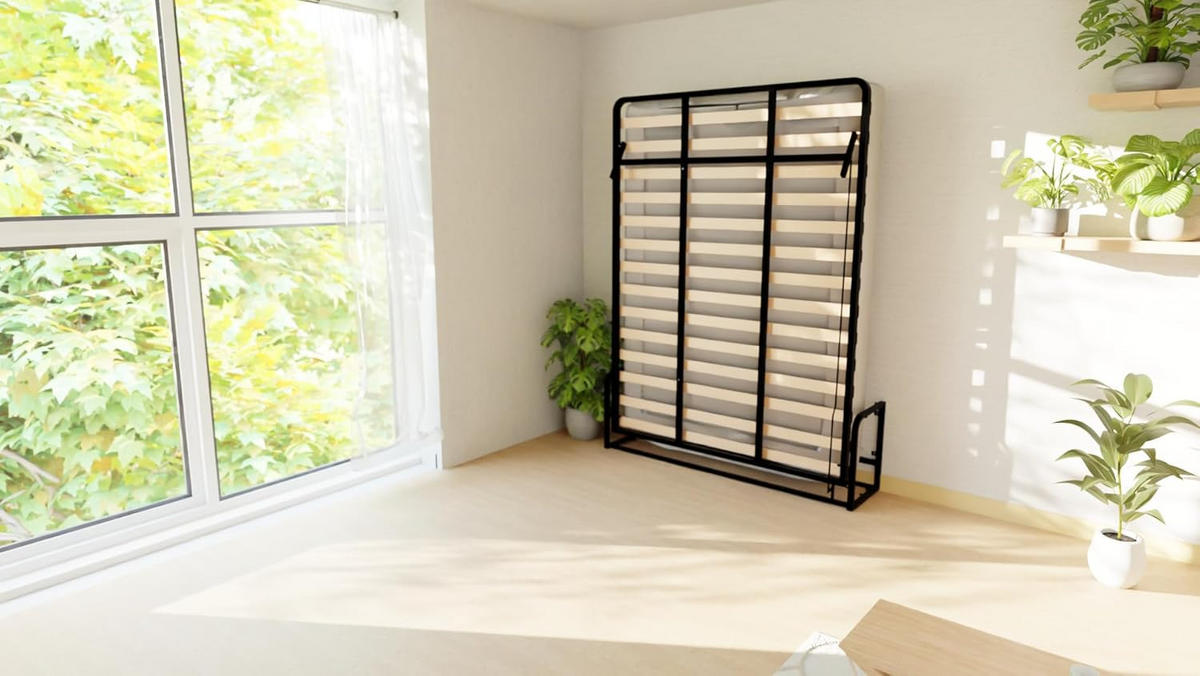 WANDBETT Murphy Classik 135x190 Vertikal, mit Gasdruckfeder-Mechanismus - Graphitfarben/Schwarz, Metall (135/190cm) - WallBedKing