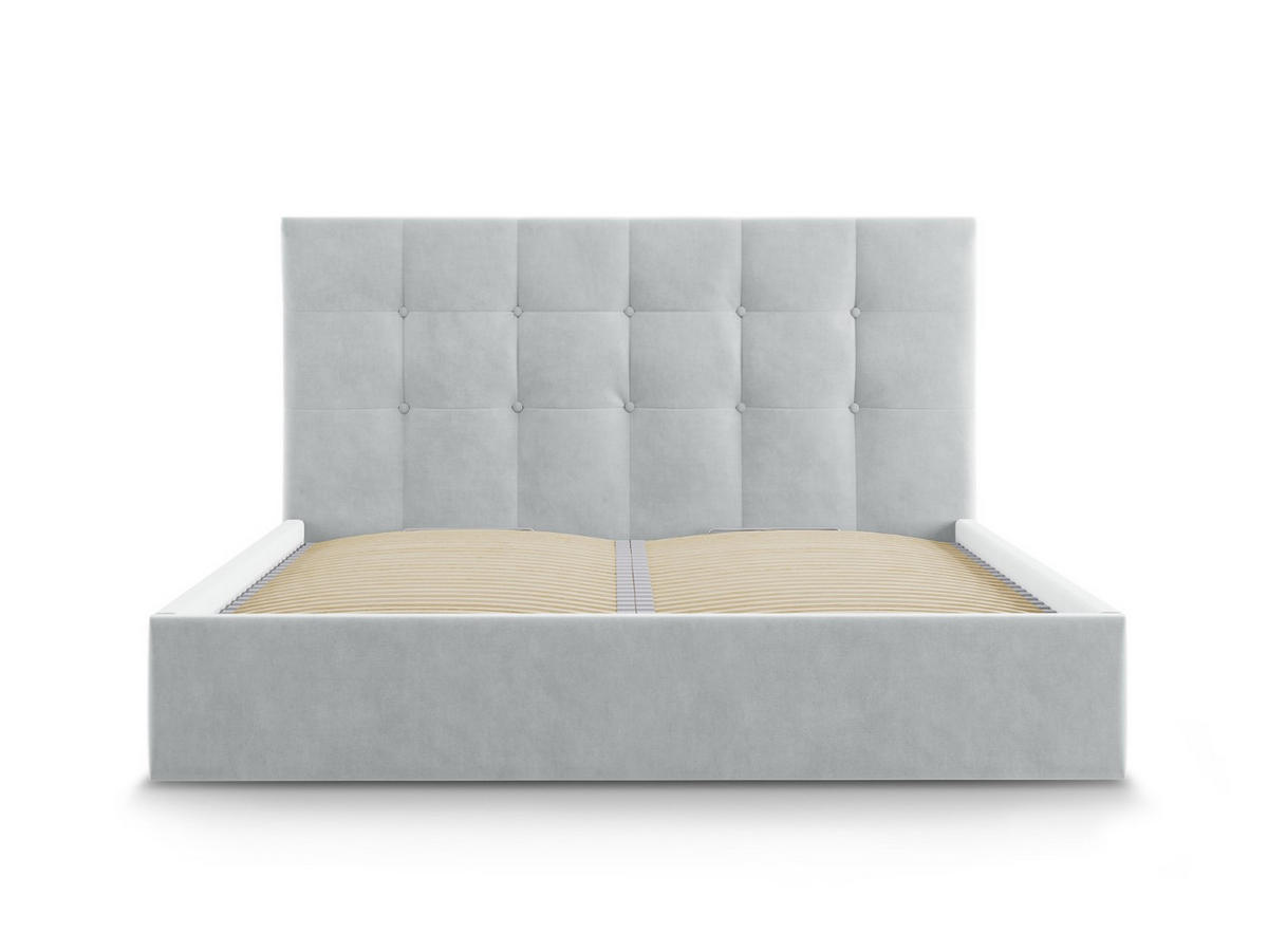 BETT mit Bettkasten und Kopfteil Phaedra aus Samt hellgrau 140x200cm - Hellgrau, Textil (140/200cm) - Micadoni