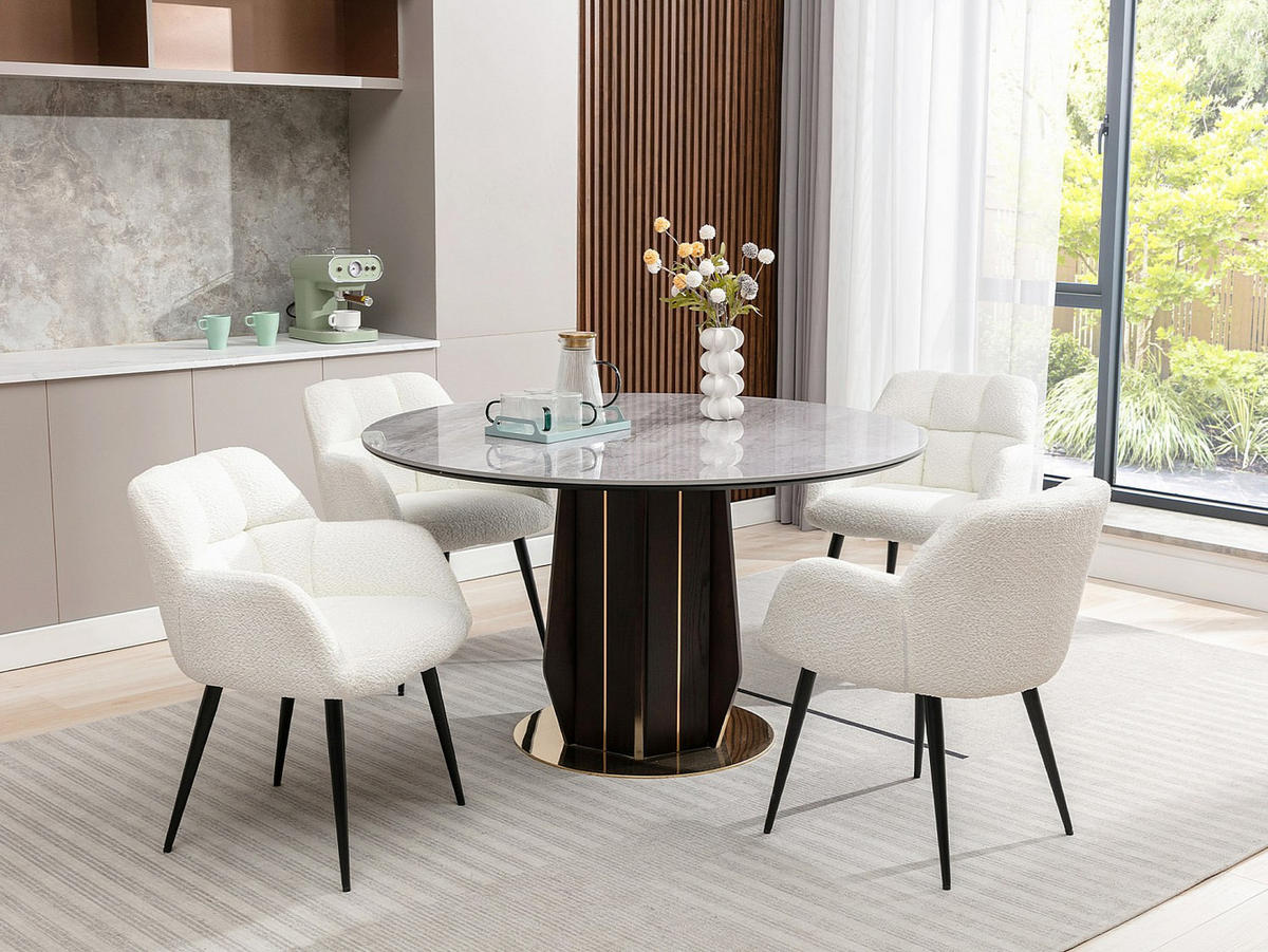 STUHL mit Armlehnen 2er-Set - Bouclé-Stoff & Metall - Weiß - PEGA - Weiß, Textil (62/78/58.5cm) - Pascal Morabito