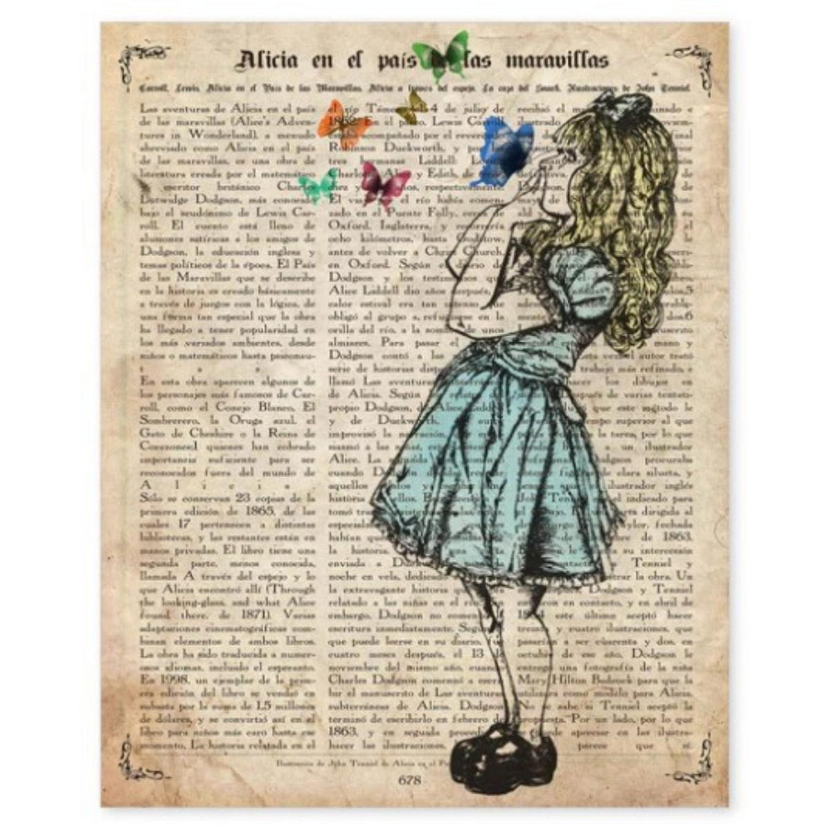 POSTER Alice Mit Schmetterlingen A4 Schwarzer Rahmen - Schwarz, Papier (29.7/5/21cm) - Nacnic