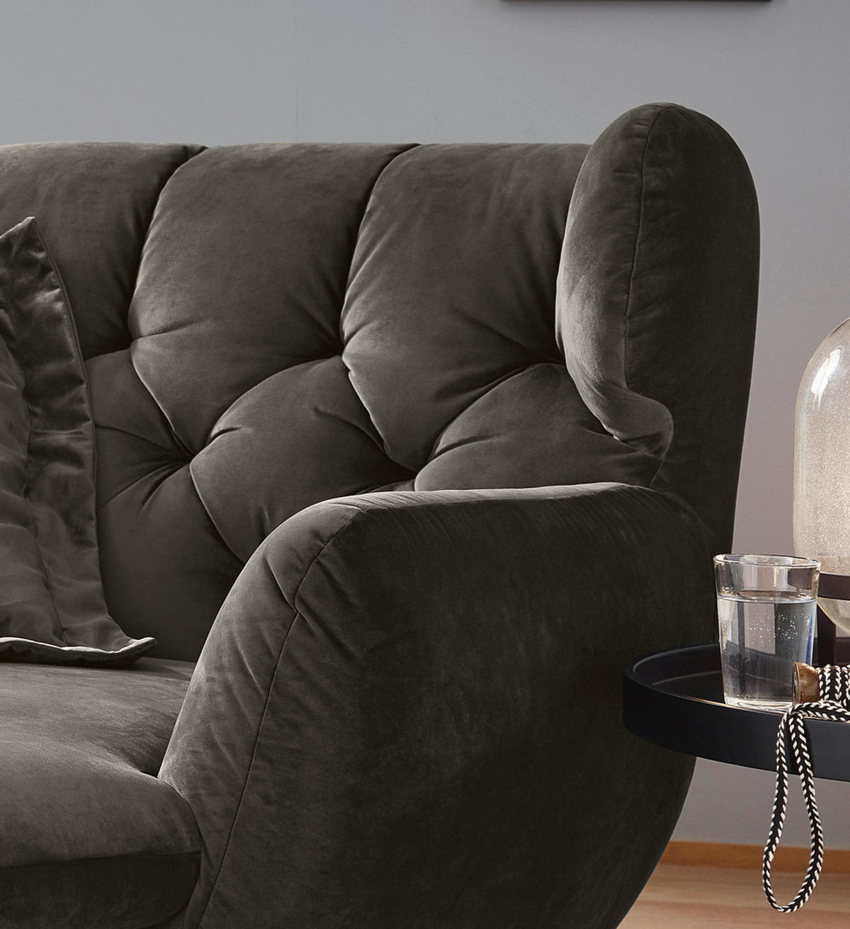 LONGSEAT CHAMRE Steingrau Webstoff - Schwarz/Grau, Textil (130/95/160cm) - KAWOLA