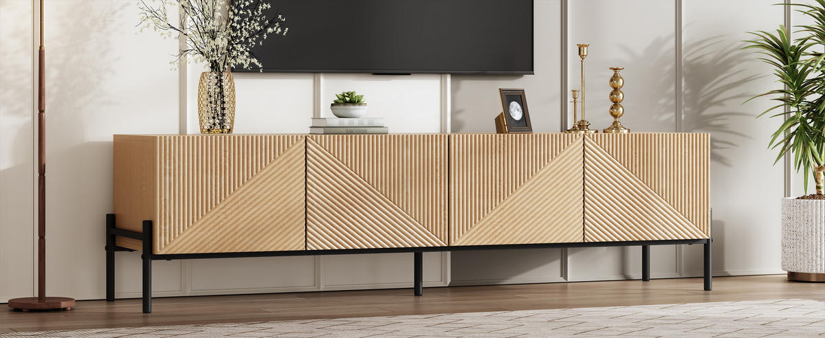 TV-SCHRANK Lowboard 4 Türen 3D Design Stauraum - Naturfarben, Holz (163.5/45/40cm) - Fortuna Lai