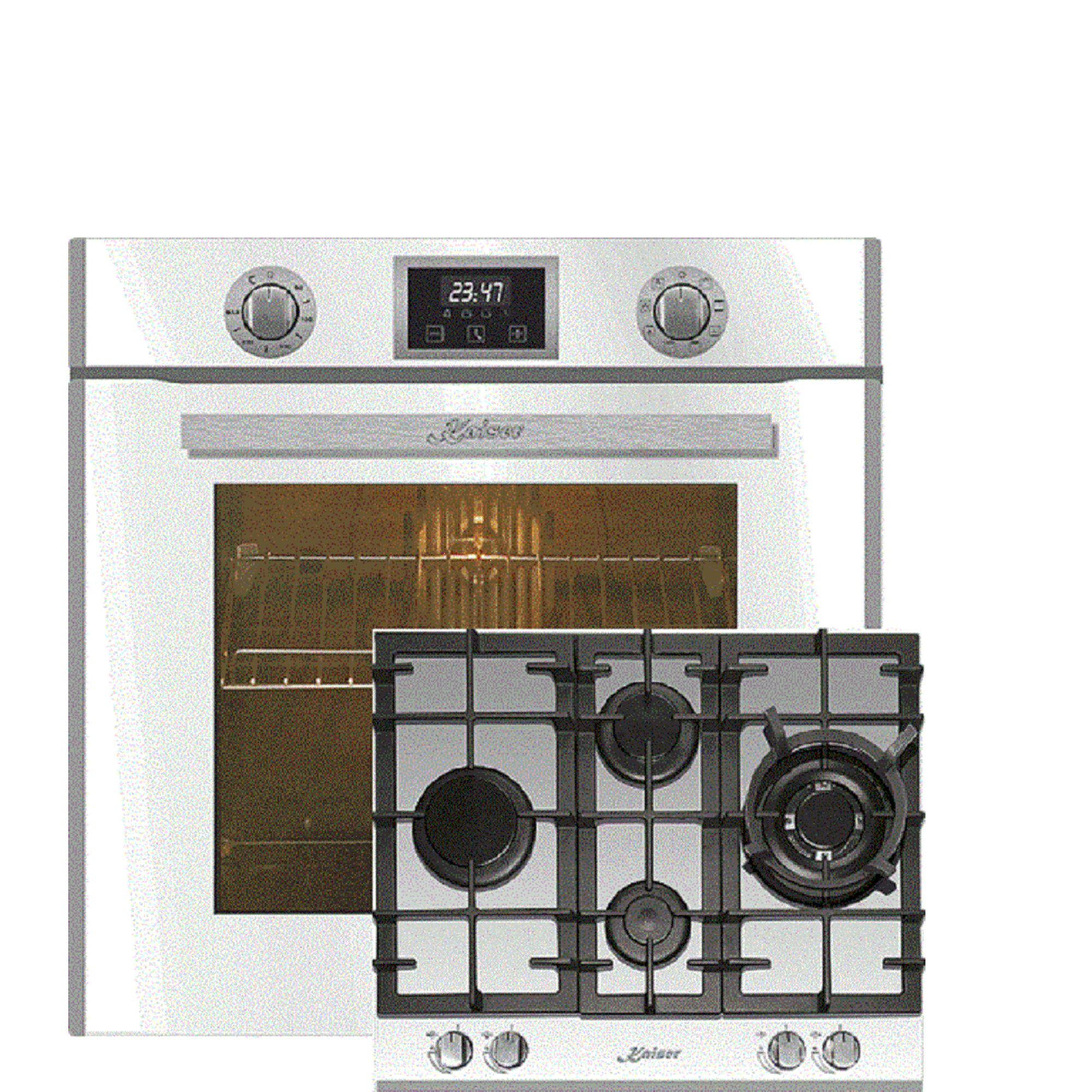 ELEKTRO-EINBAU-BACKOFEN 60 cm EH 6326 W+KCG 6394 w Gas-Kochfeld 60 cm - Weiß, Metall (59.4/59.4/54.3cm) - Kaiser Küchengeräte